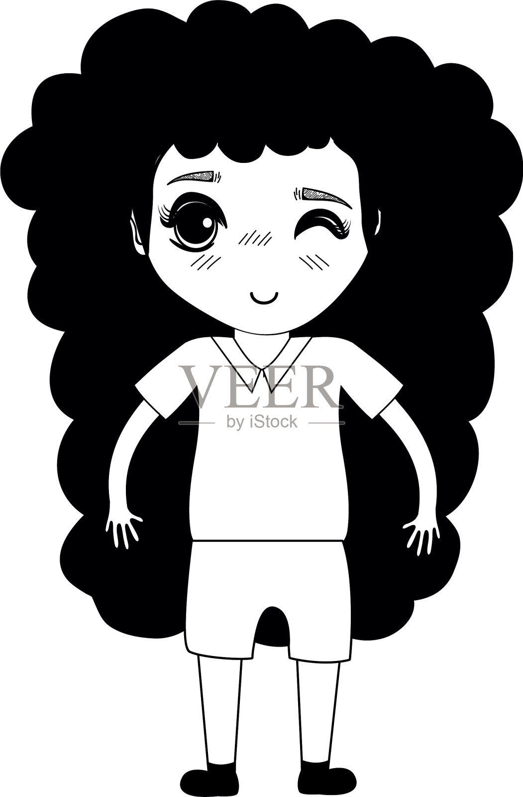 轮廓漂亮的女孩与发型和休闲装设计元素图片