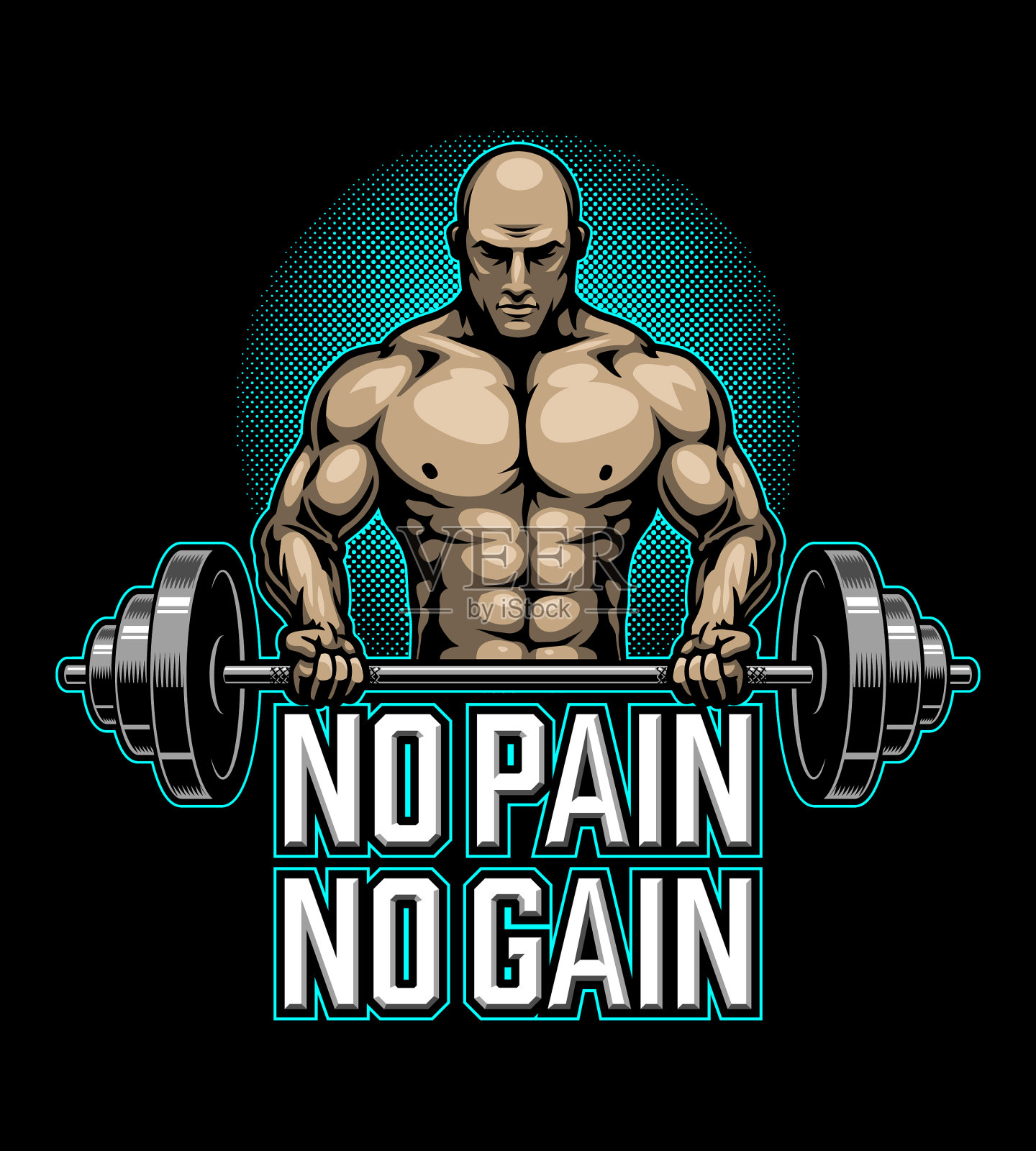 健美海报与肌肉男子插画图片素材