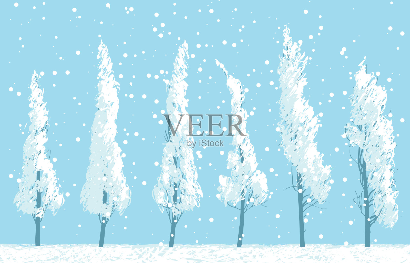 冬天的风景与雪树在天空的背景插画图片素材