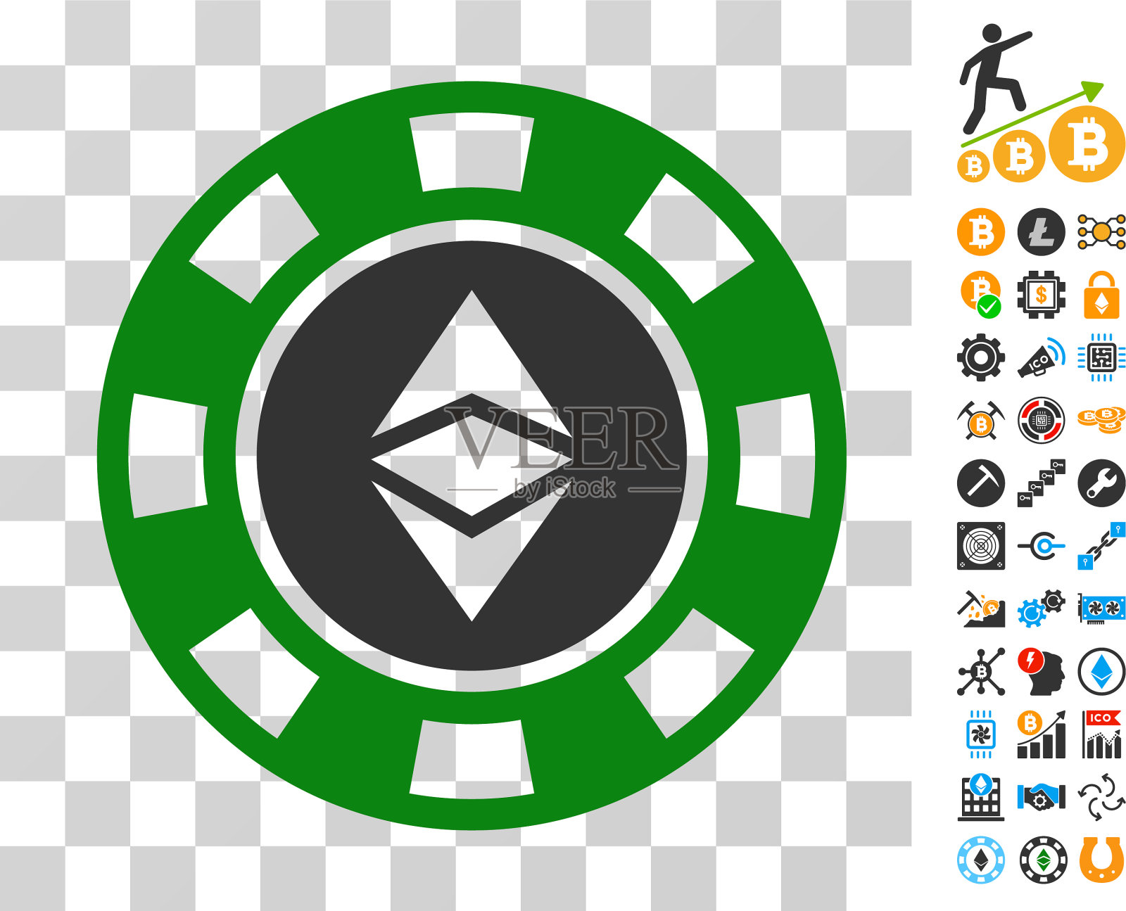 以太坊赌场芯片图标与奖金插画图片素材