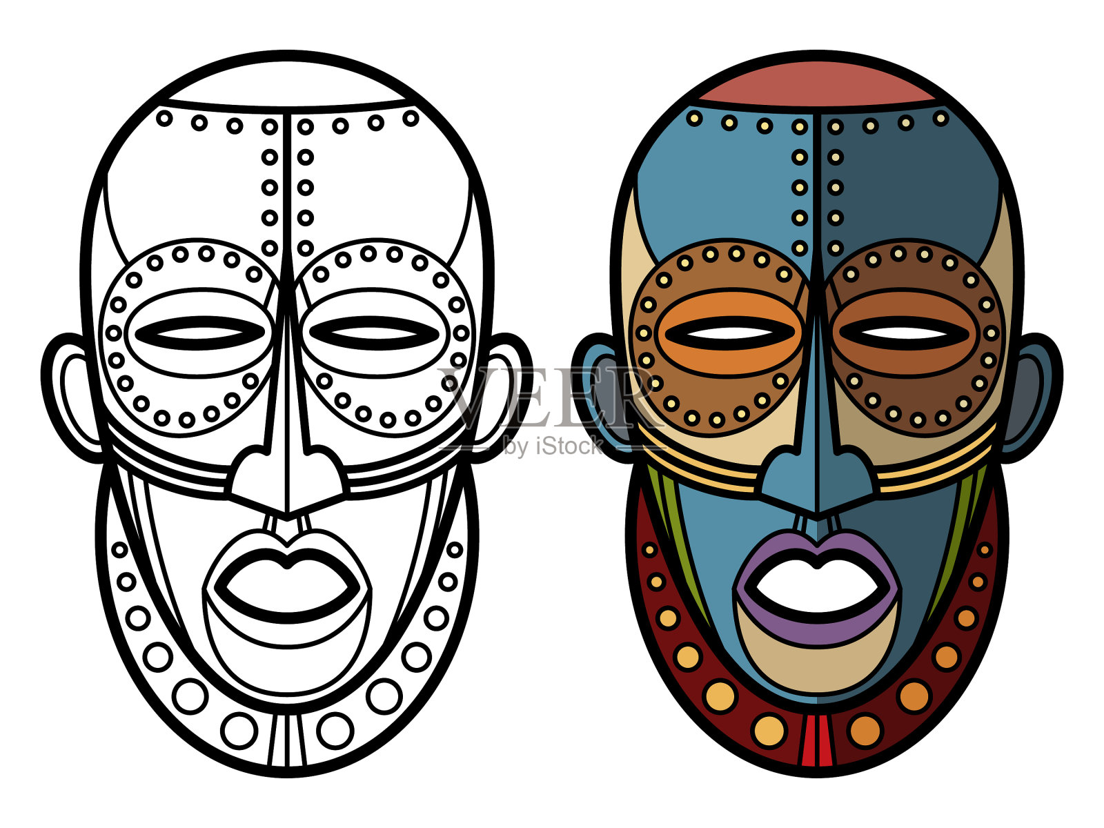 墨西哥印第安阿兹特克面具着色页设计元素图片