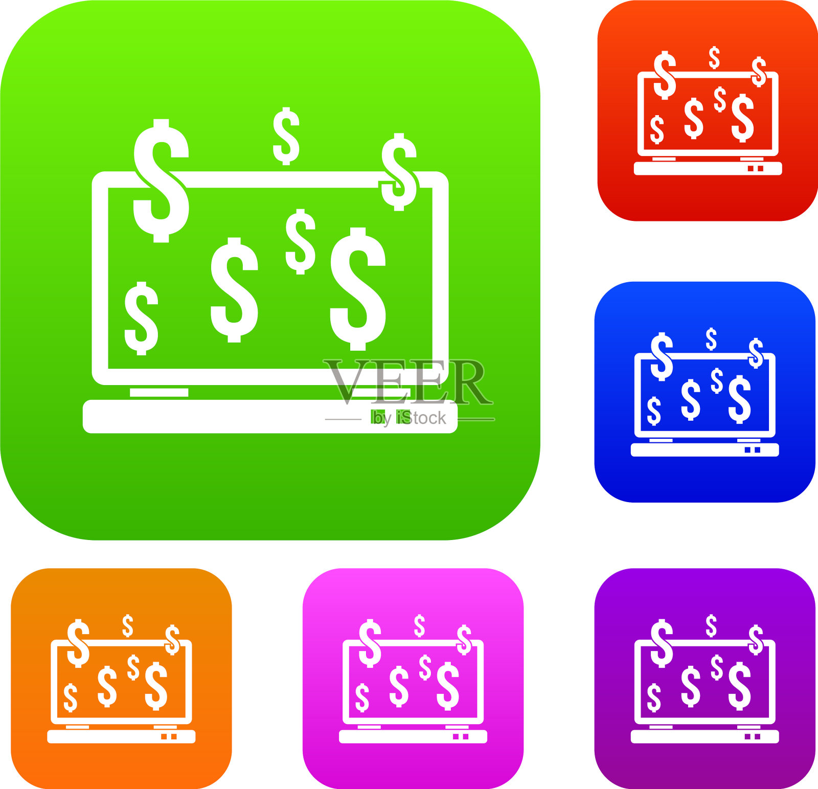 电脑显示器和美元符号集合图标素材