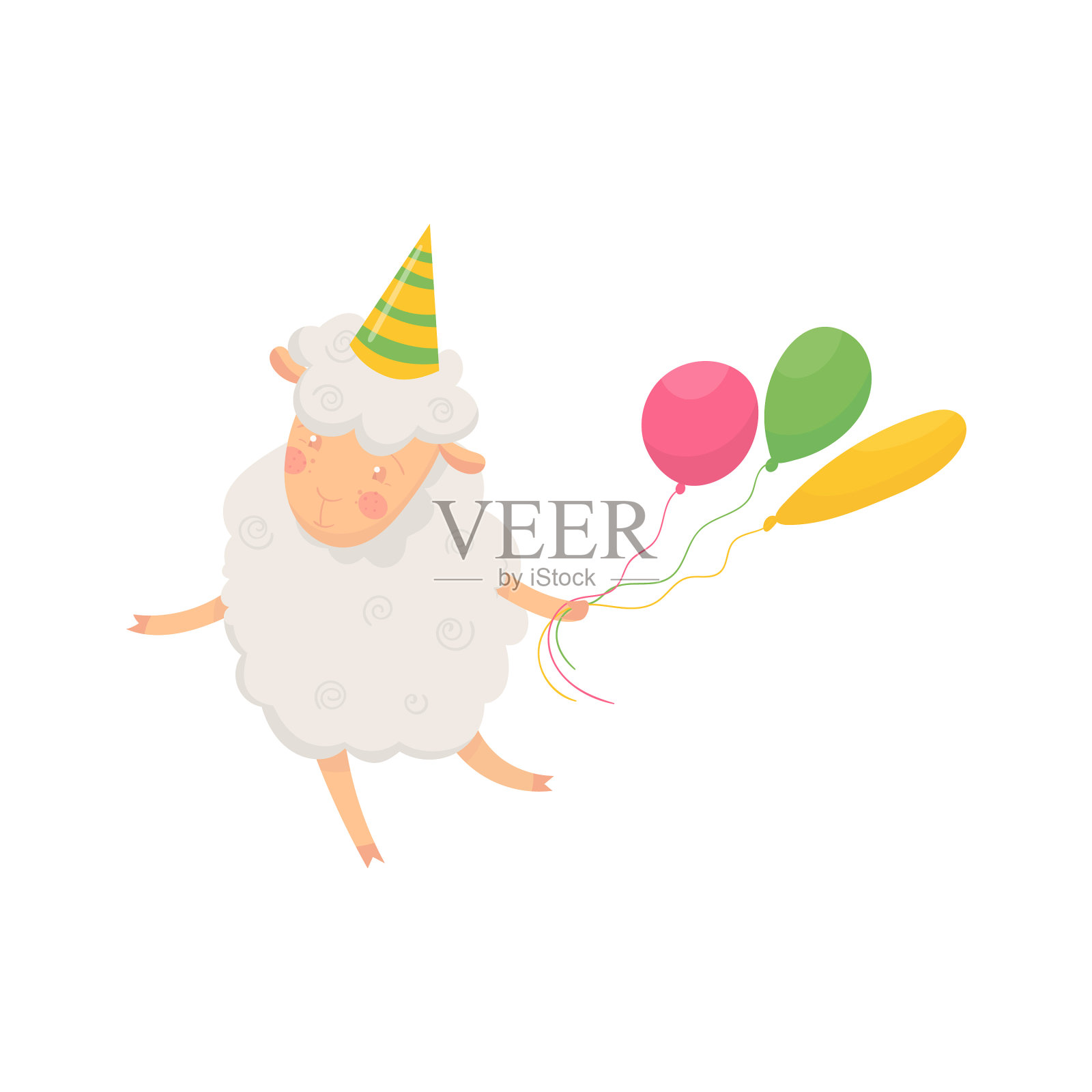 快乐的毛绒绒的绵羊与派对帽子的头插画图片素材