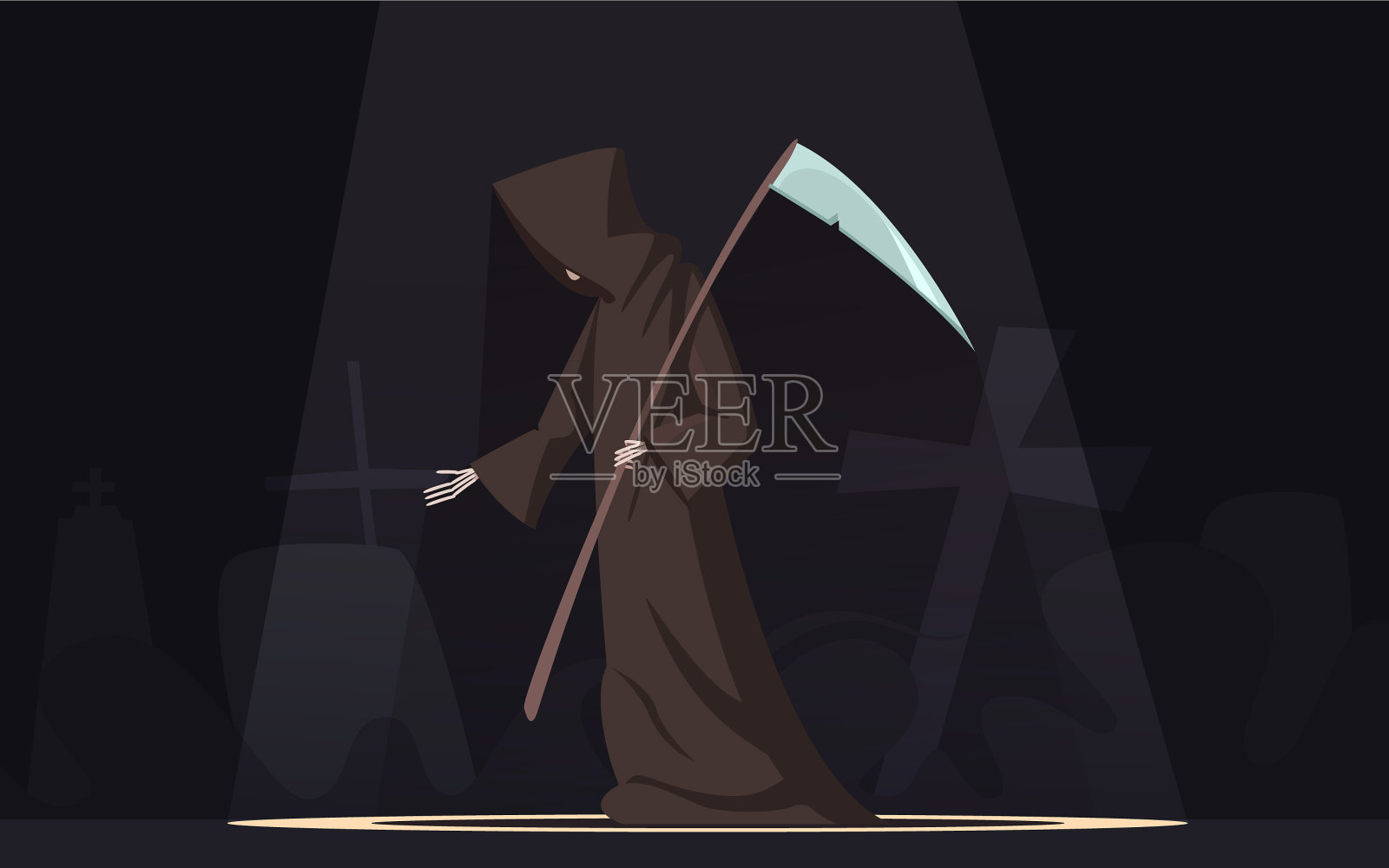 死神用镰刀象征卡通形象插画图片素材