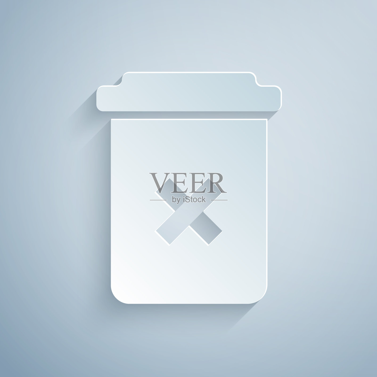 剪纸垃圾桶图标孤立在灰色插画图片素材