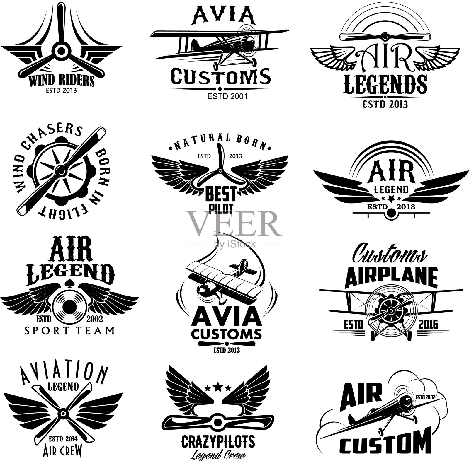 航空复古飞机运动队图标插画图片素材