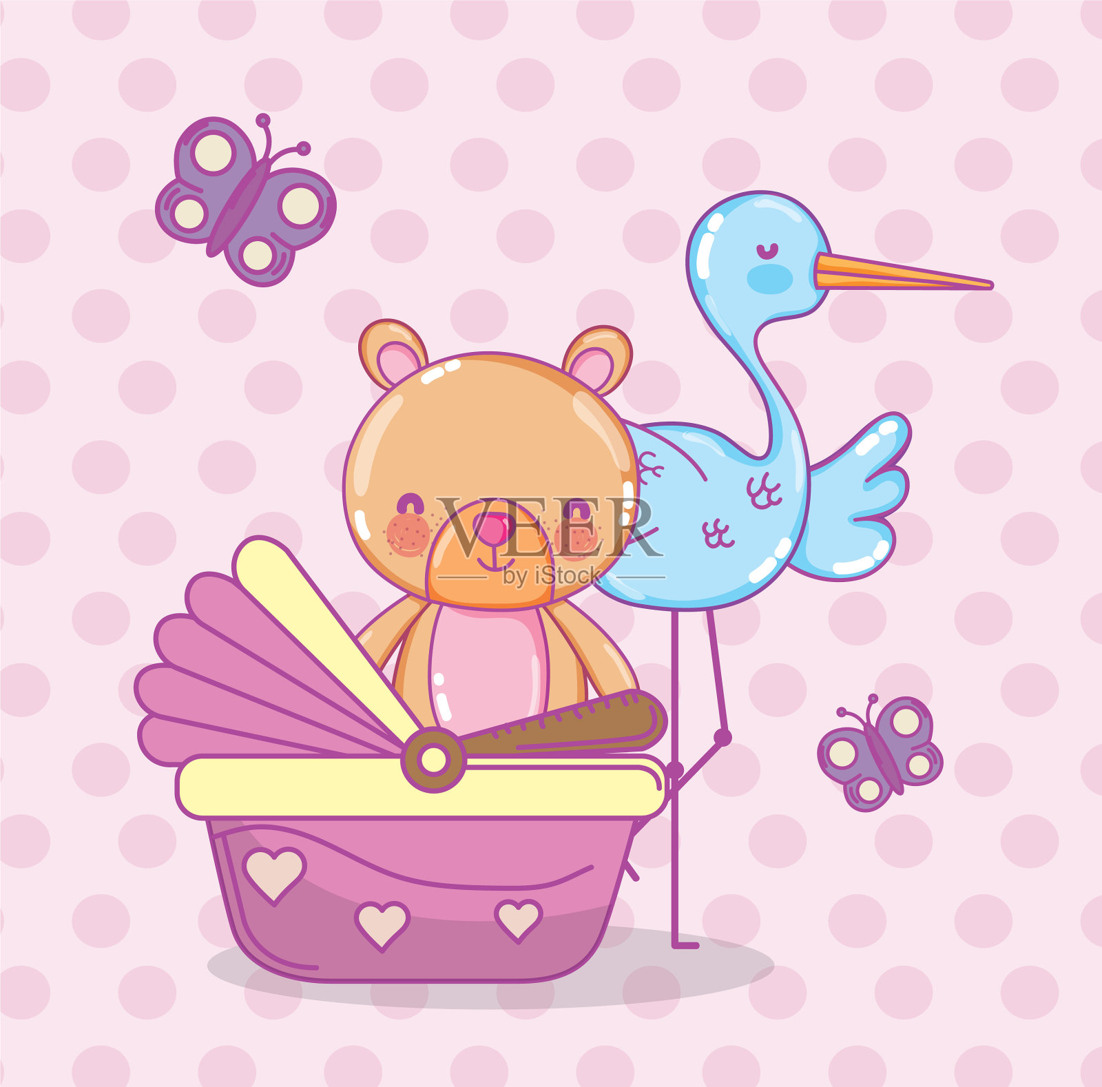 婴儿洗澡的漫画插画图片素材