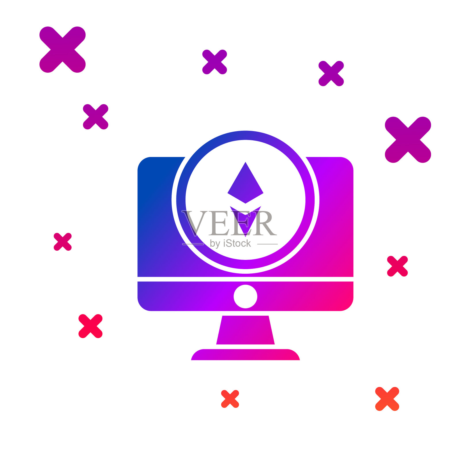 颜色监视器和加密货币以太坊eth图标素材