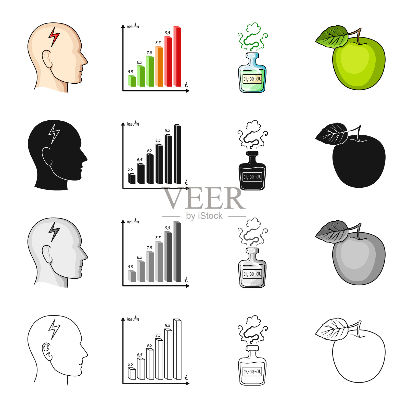 头部疼痛量表和其他网页图标的卡通图标素材
