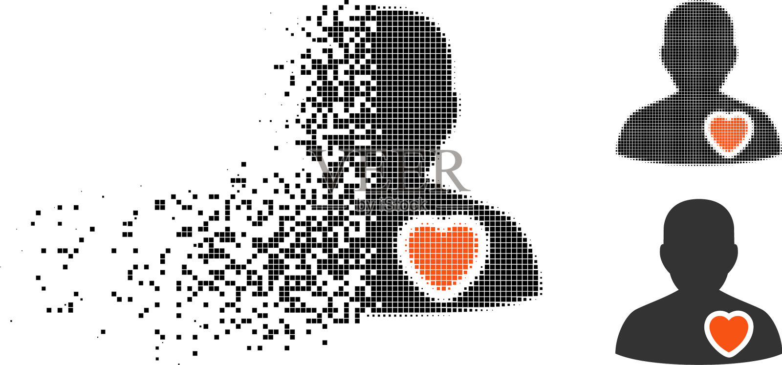 破碎的点半色调病人心脏图标插画图片素材