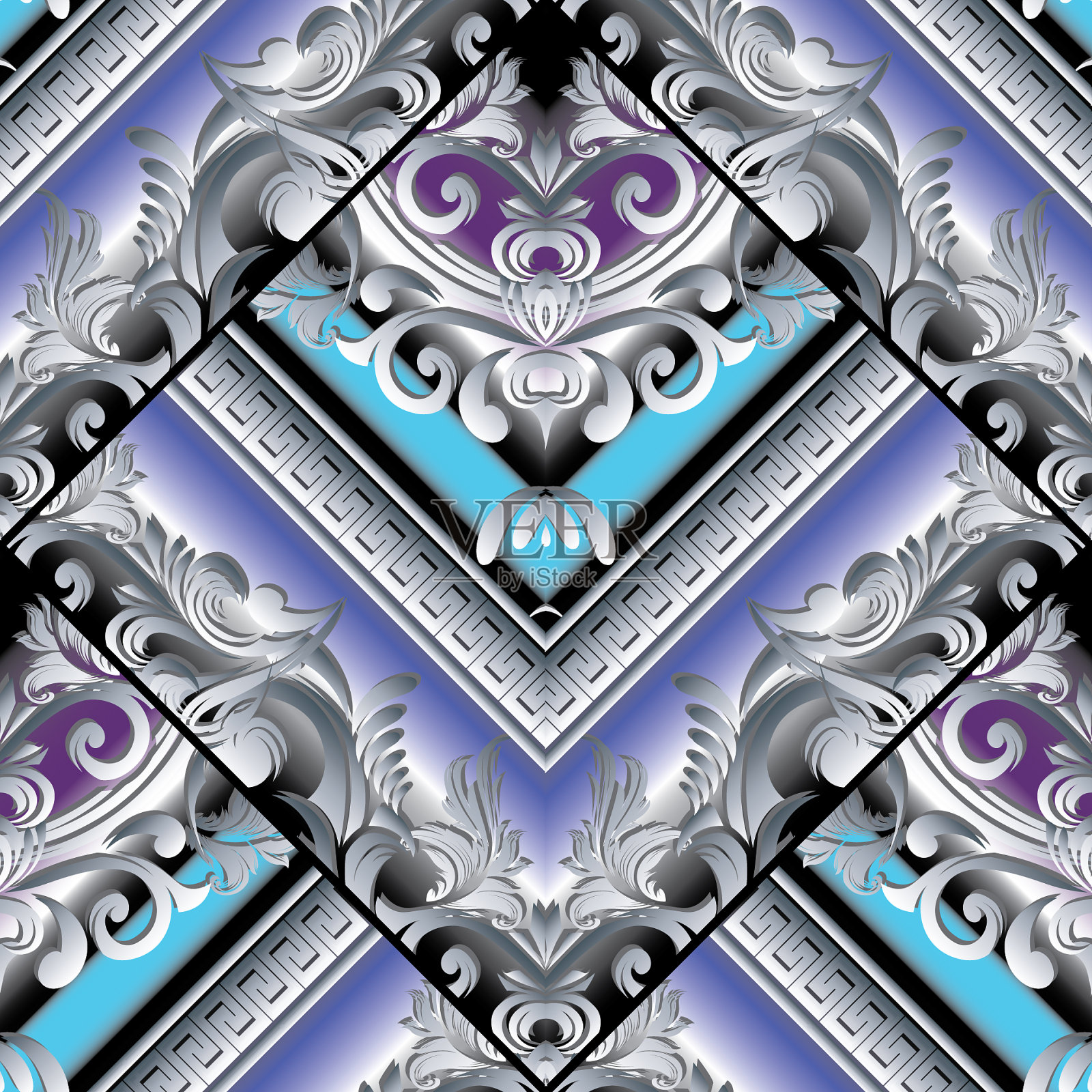 巴洛克无缝花纹缎花插画图片素材