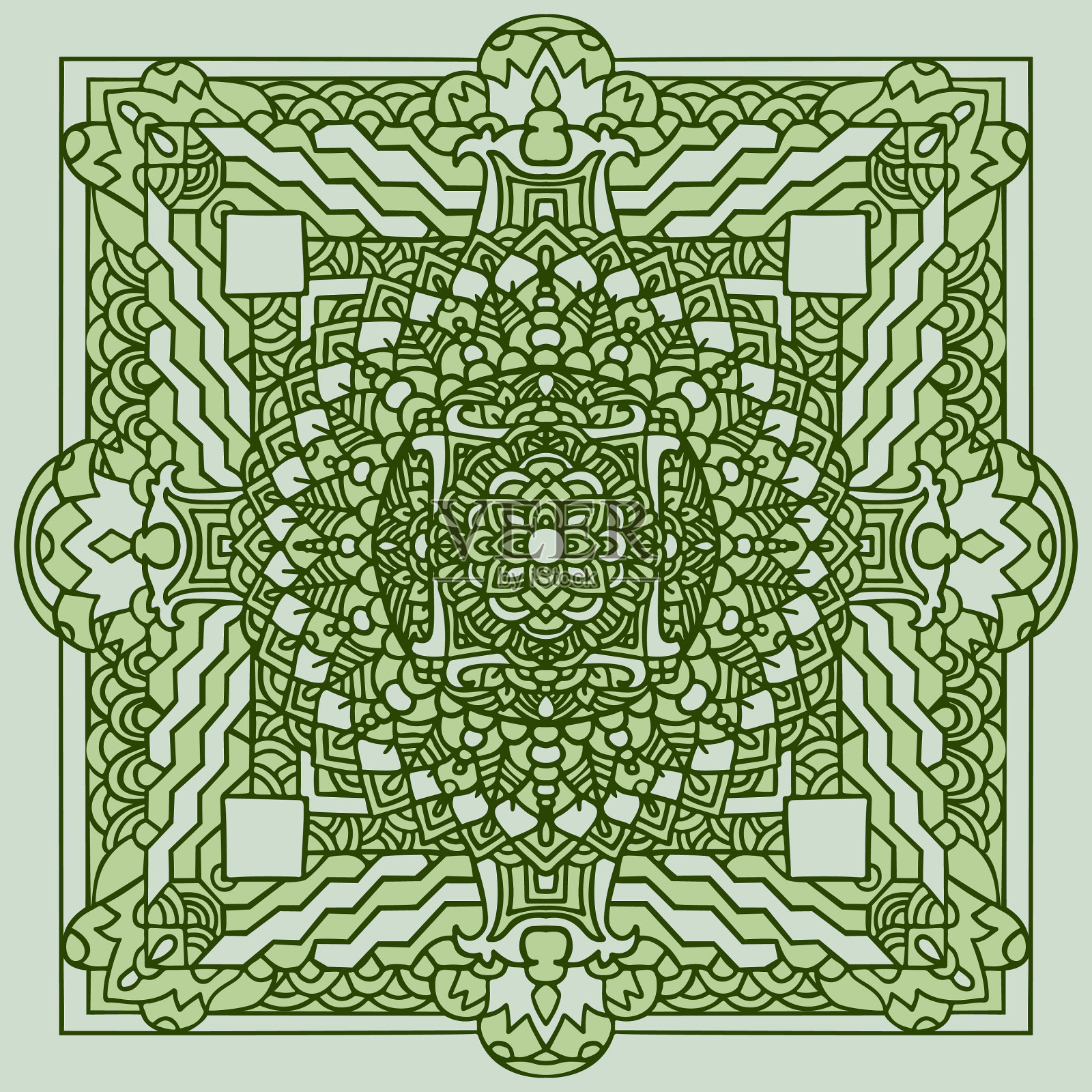 抽象曼陀罗点缀亚洲绿色图案插画图片素材