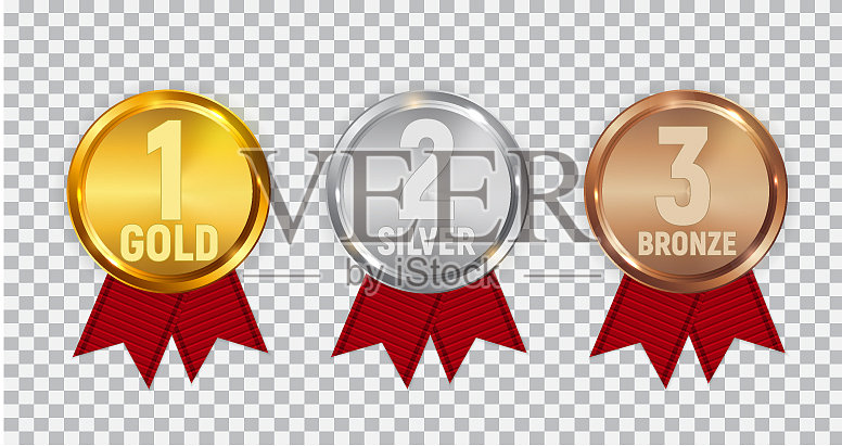 冠军是金牌,银牌,铜牌和红色插画图片素材