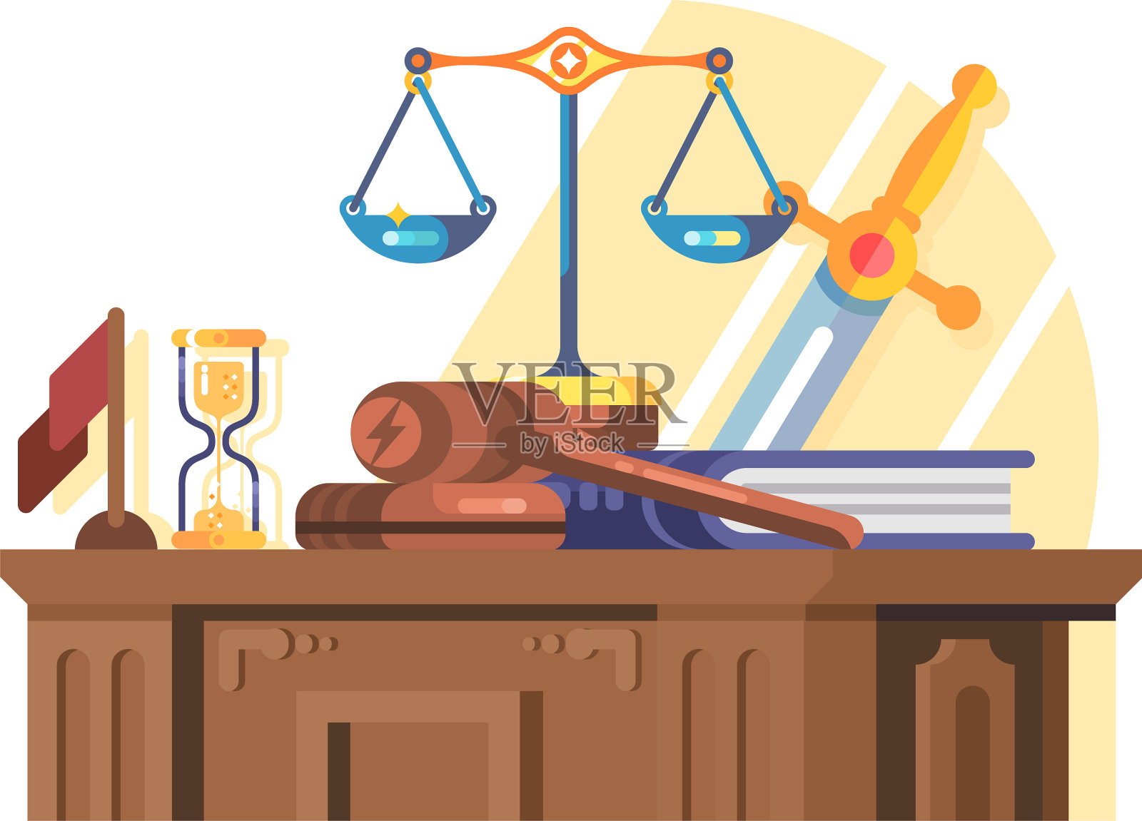 法理学、法庭和法律概念平插画图片素材