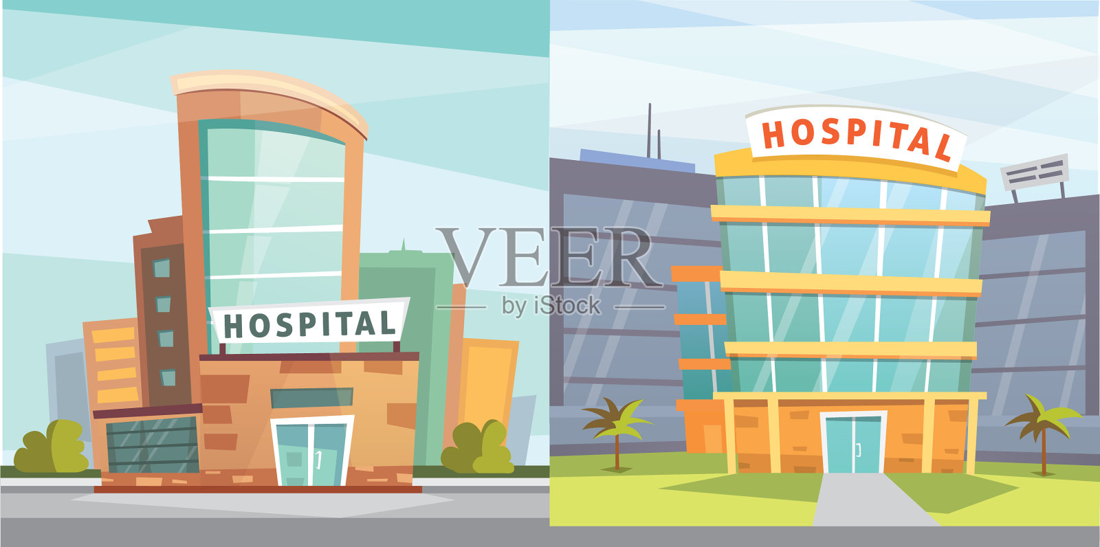 医院大楼卡通现代化图标素材