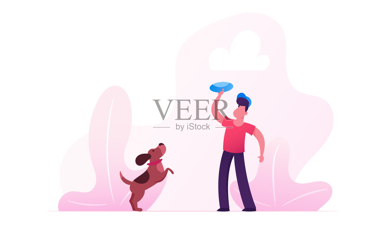 男孩带着腊肠狗在户外散步设计元素图片