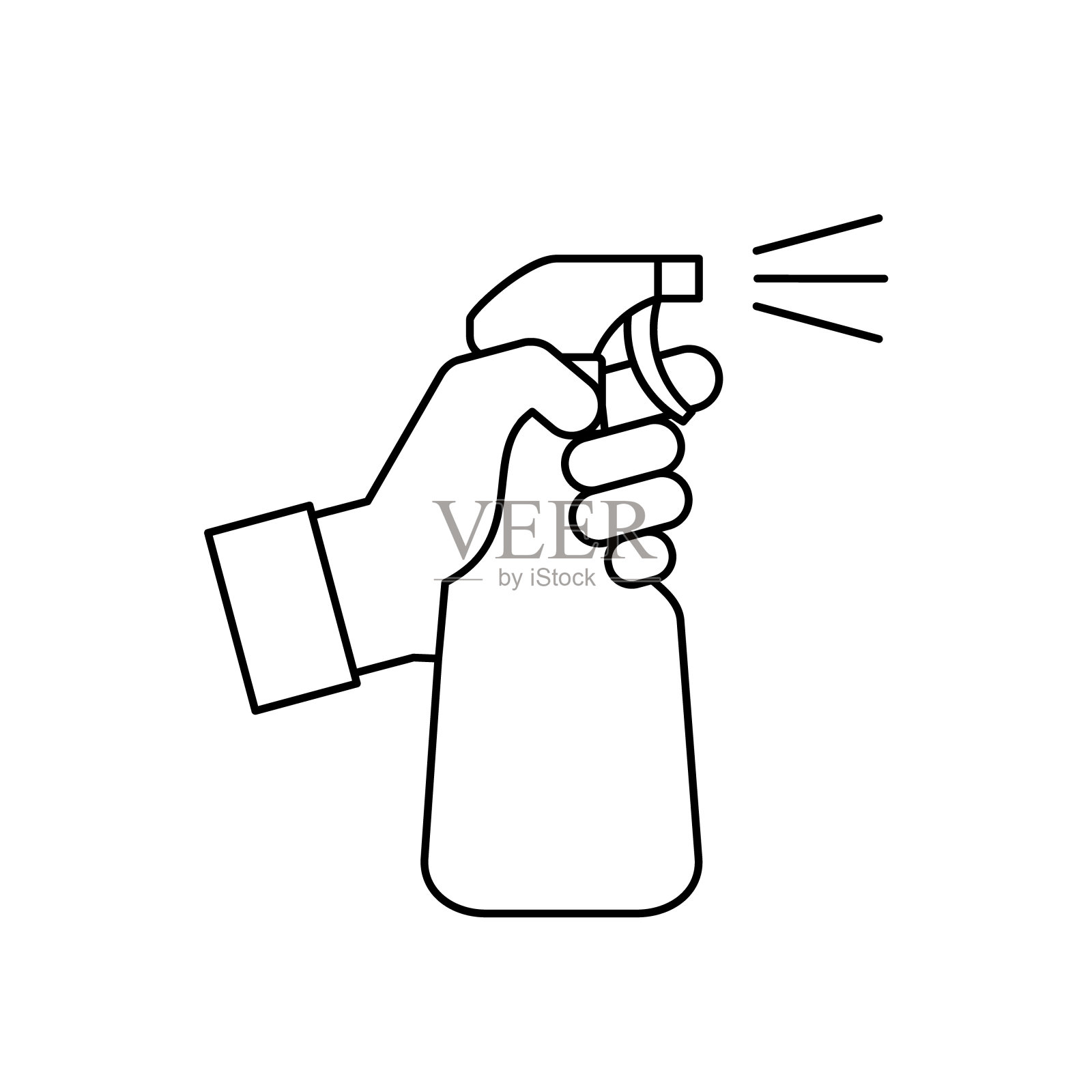 手上拿着喷雾器的图标。清洗、消毒的概念。插画图片素材