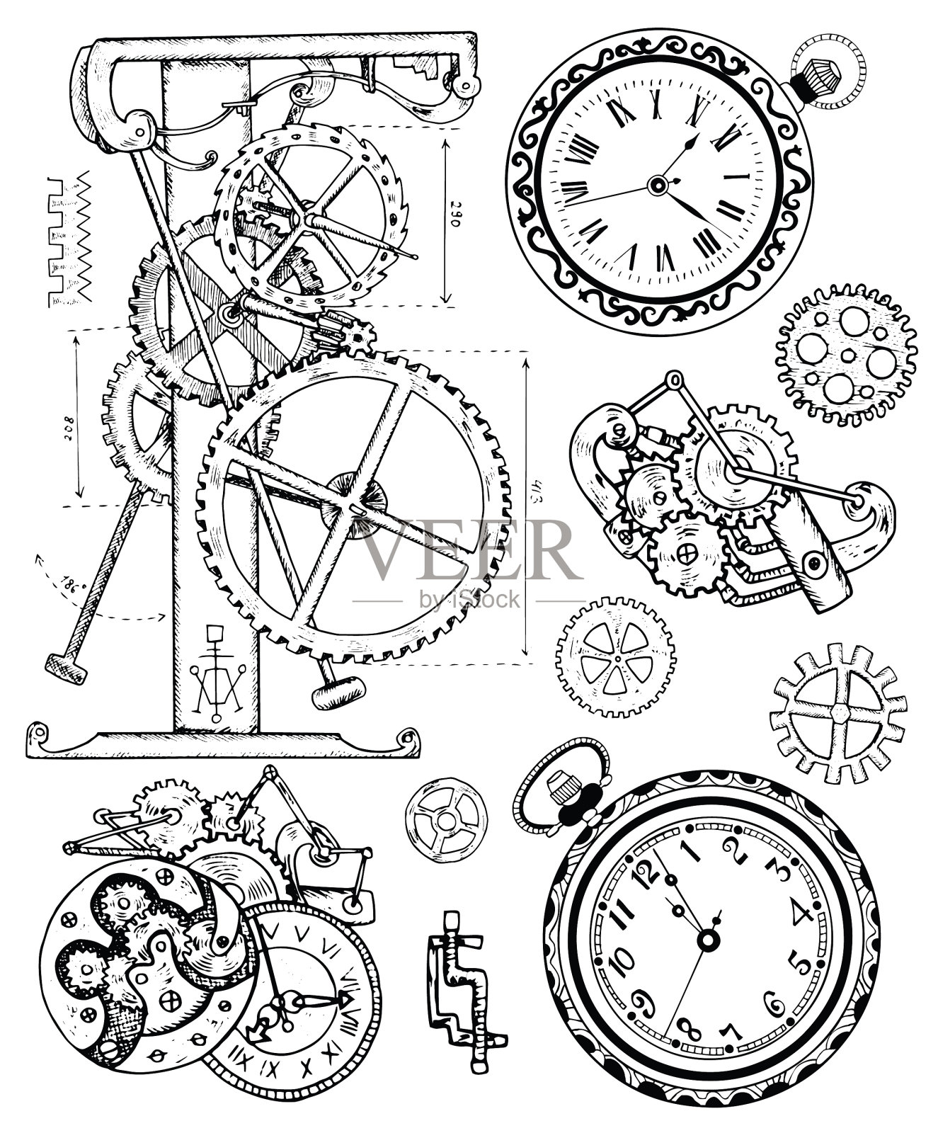 图形设置与老式时钟机制设计元素图片