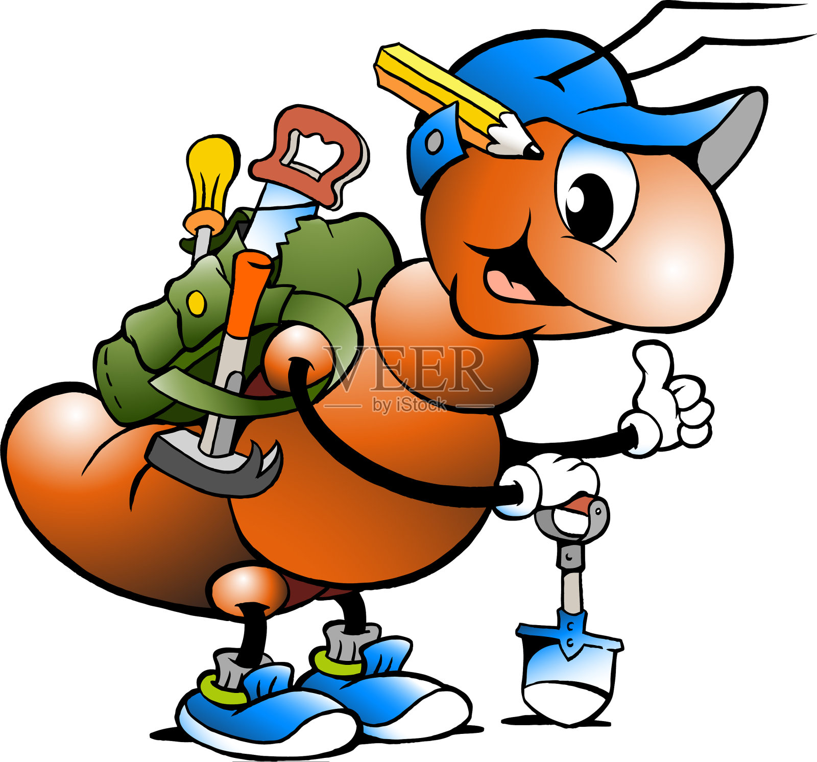 一个快乐的工作蚂蚁的卡通设计元素图片