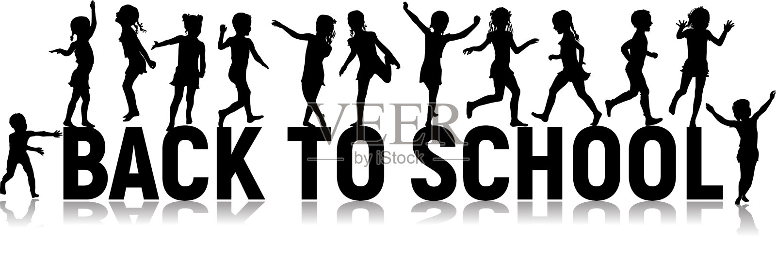 回到学校的信件和剪影快乐设计元素图片