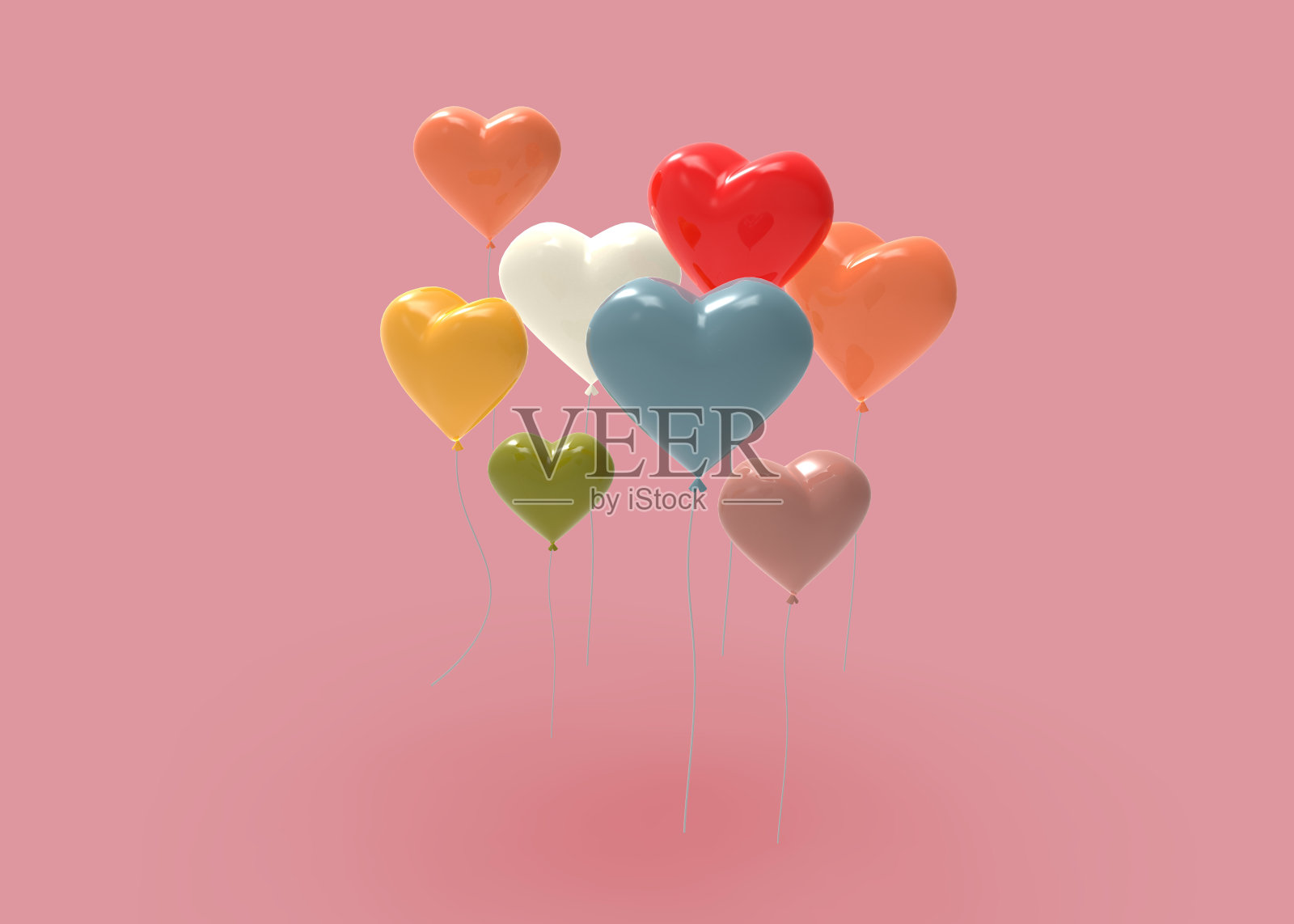 彩色心形气球3D渲染照片摄影图片