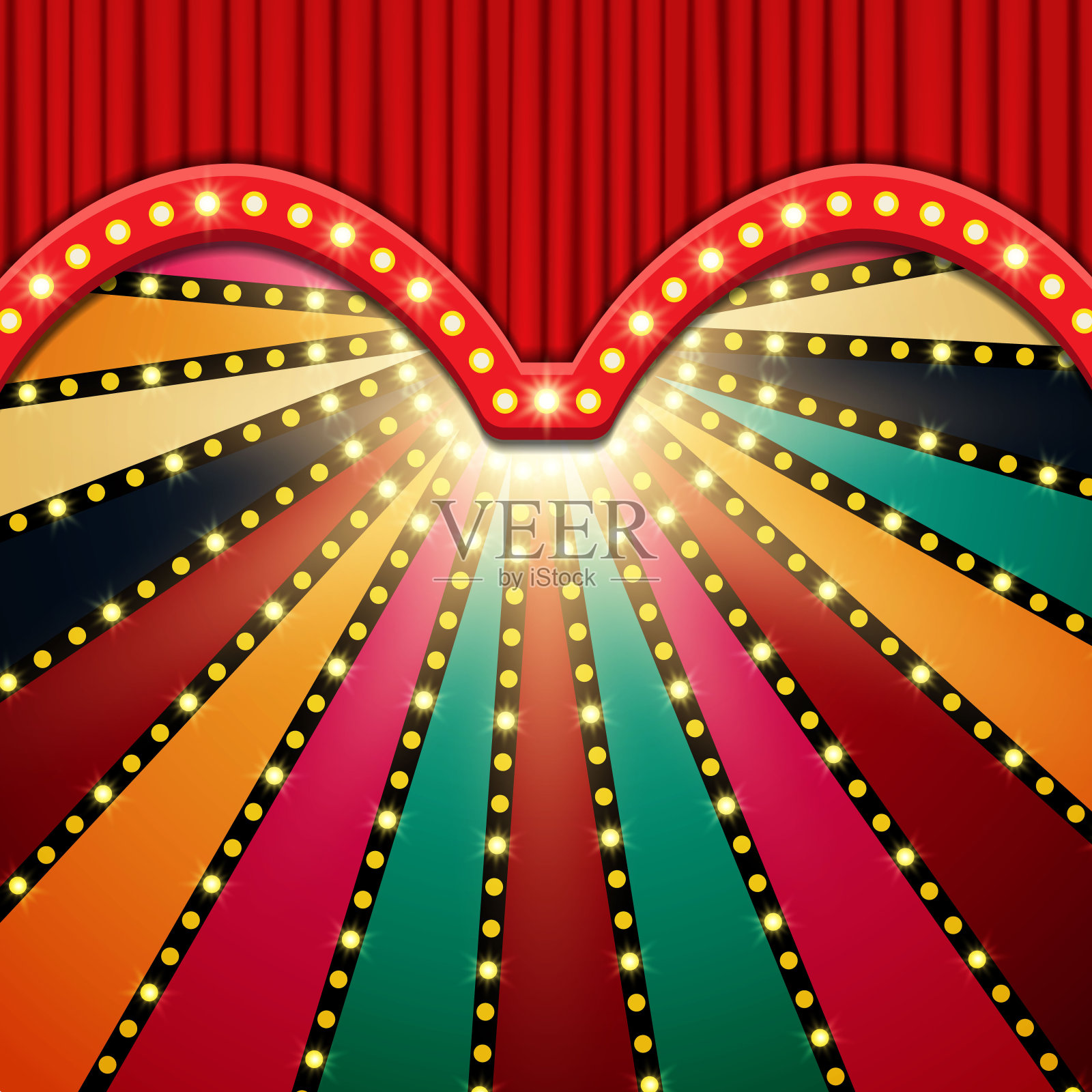背景与红色马戏团窗帘。为展示、音乐会、展览而设计插画图片素材