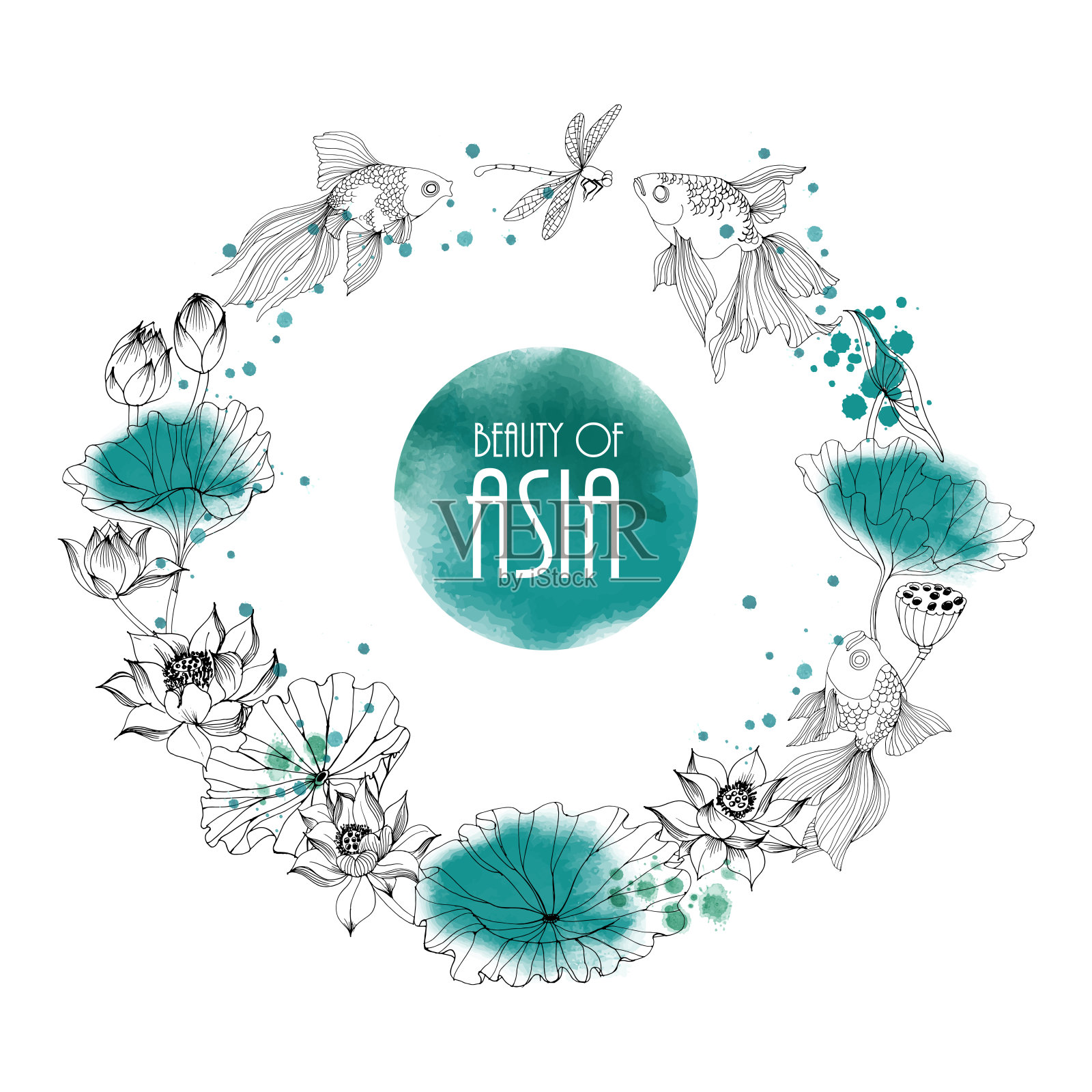 亚洲花园插画图片素材