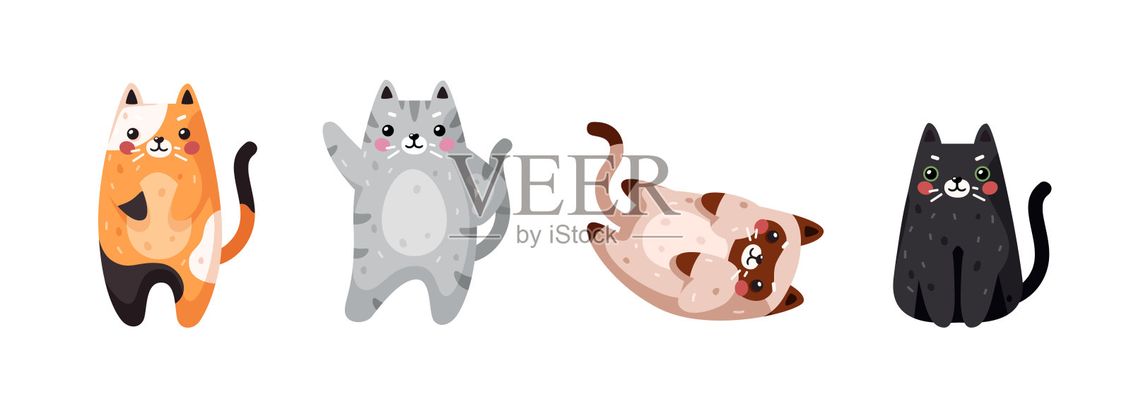 向量的猫。可爱的猫集孤立。有趣的卡通动物角色。不同的姿势和情绪。平eps10插图。插画图片素材