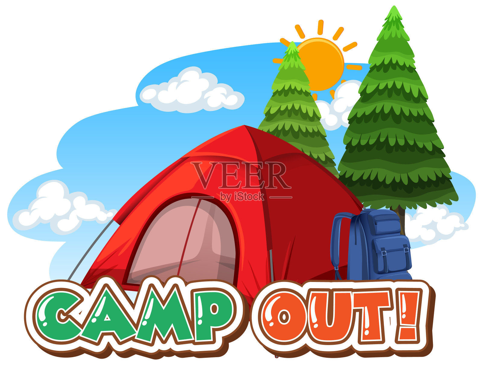 字体设计露营与帐篷在公园插画图片素材