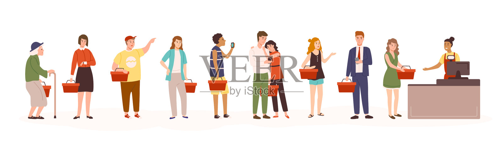 愤怒的男女排队或排队插画图片素材