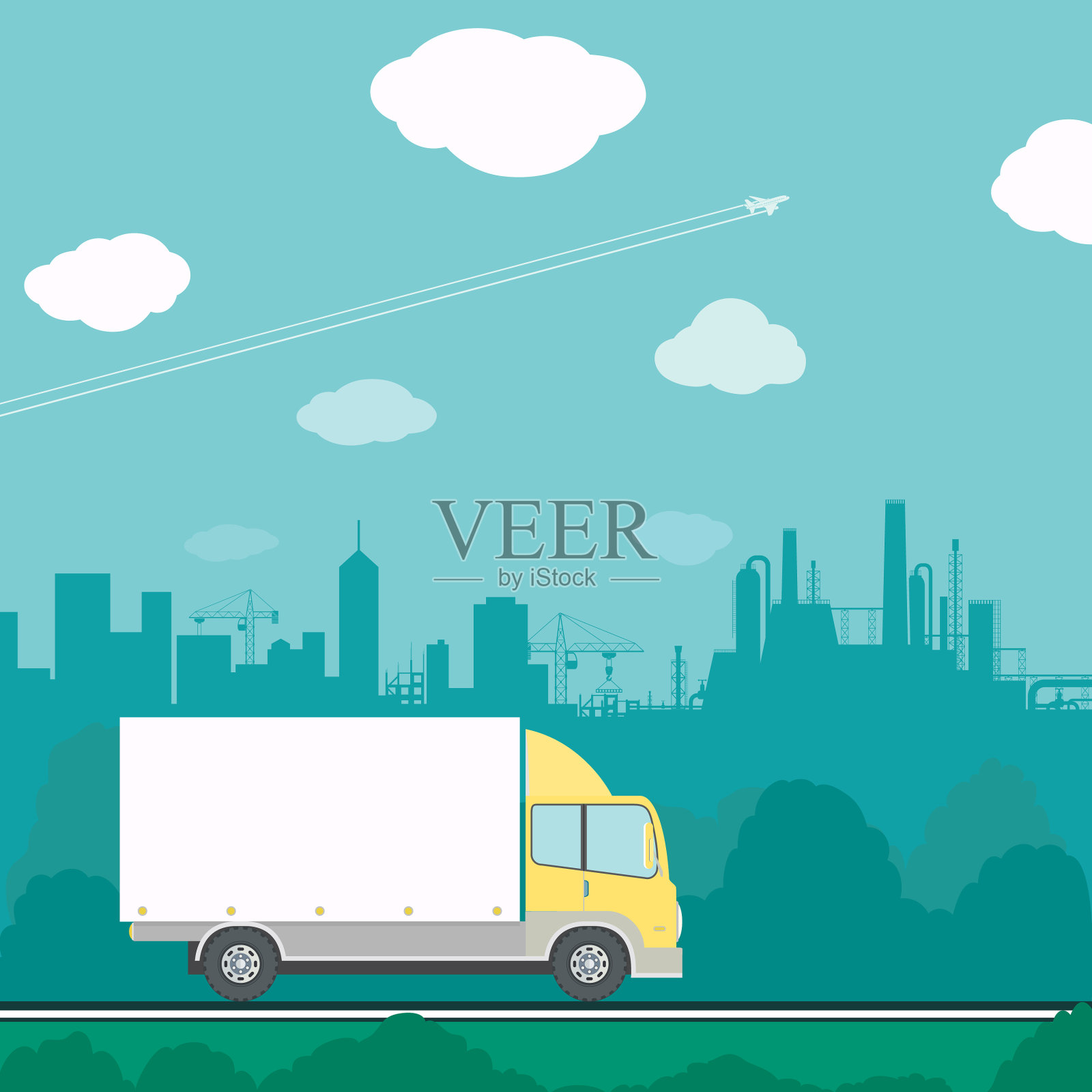 卡车在路上行驶插画图片素材