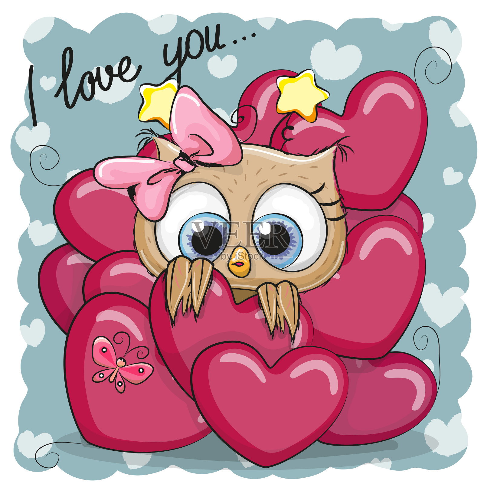 可爱的卡通心形猫头鹰设计元素图片