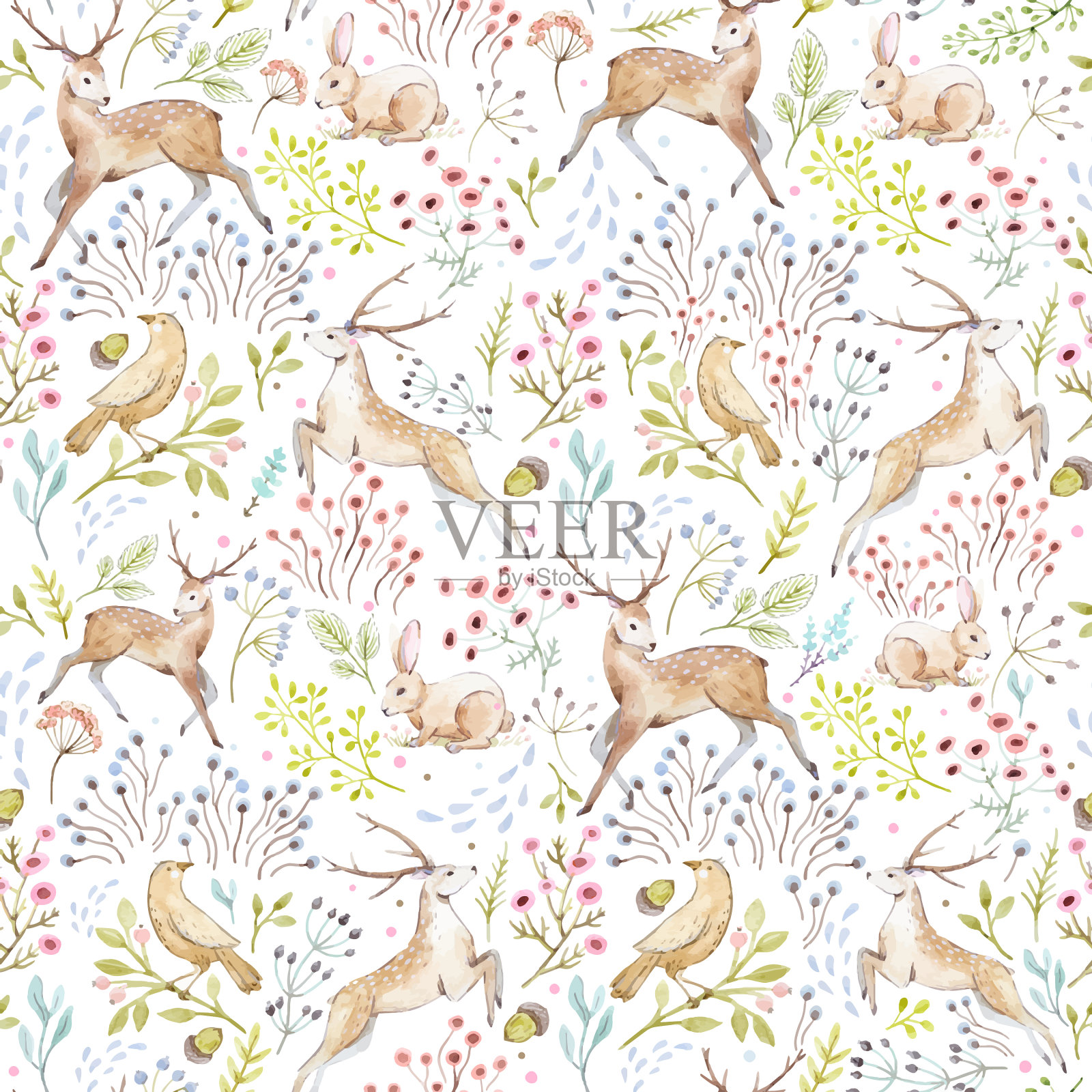 漂亮的水彩森林图案插画图片素材