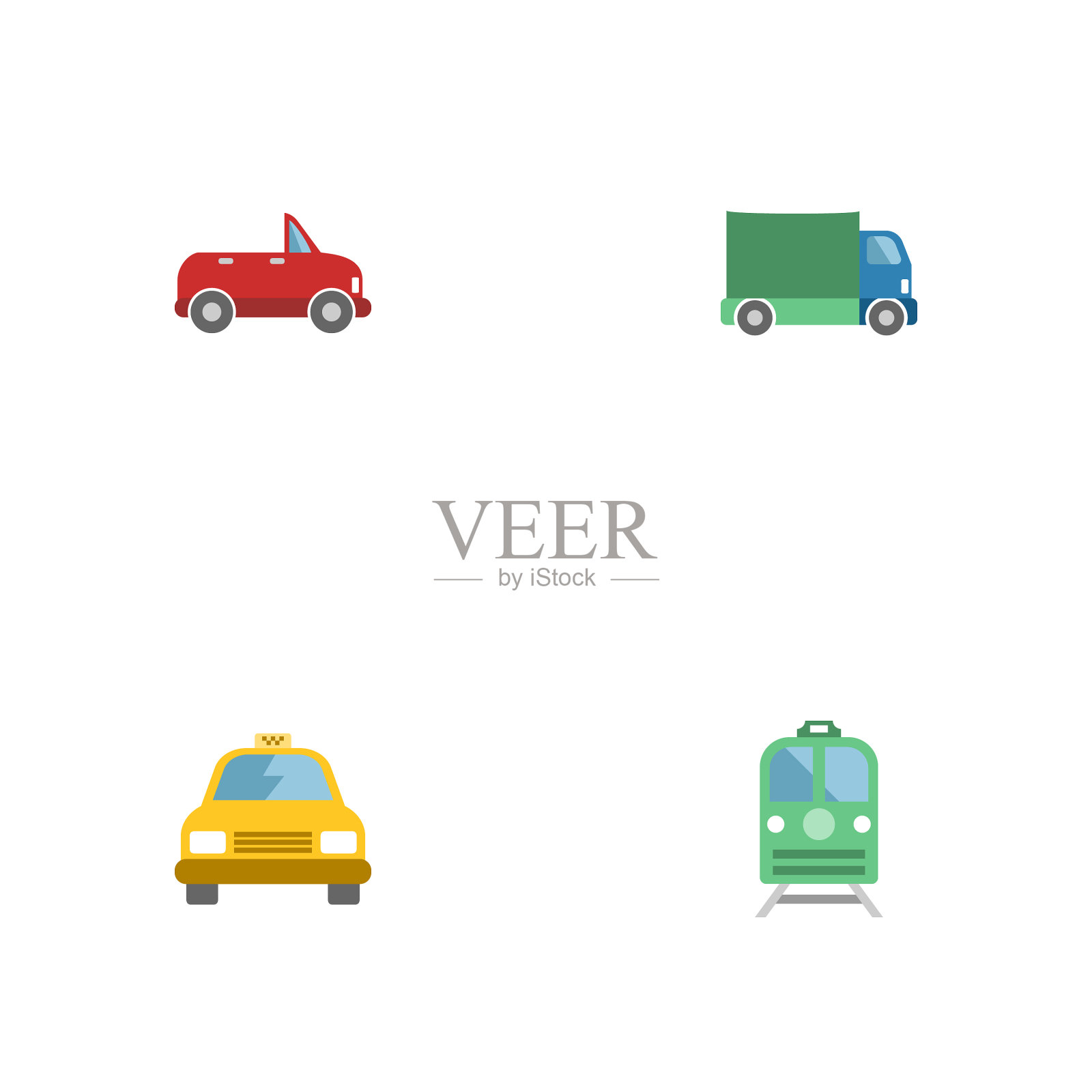 平面图标、卡车、地铁运输等图标素材