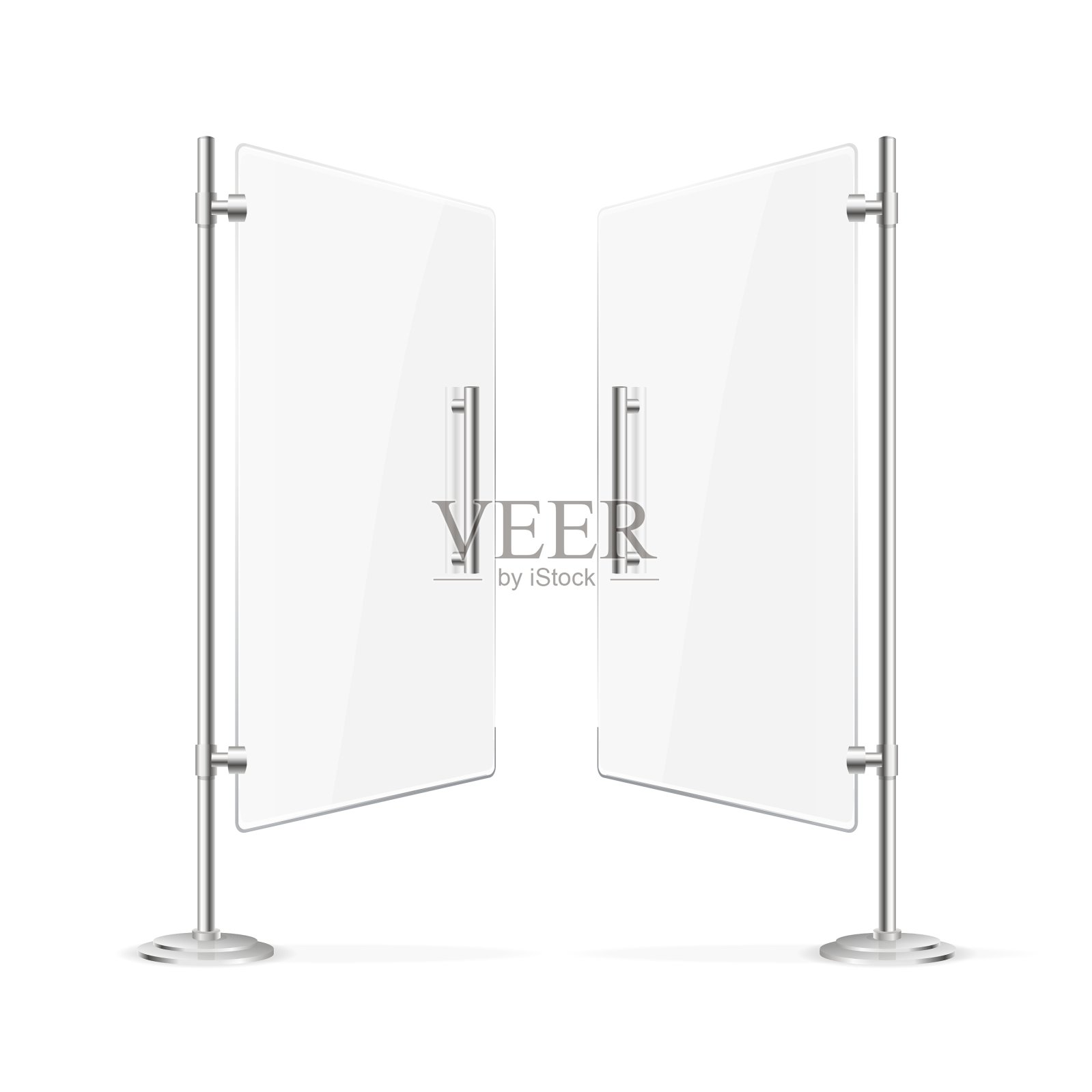 透明玻璃门打开与钢把手设计元素图片