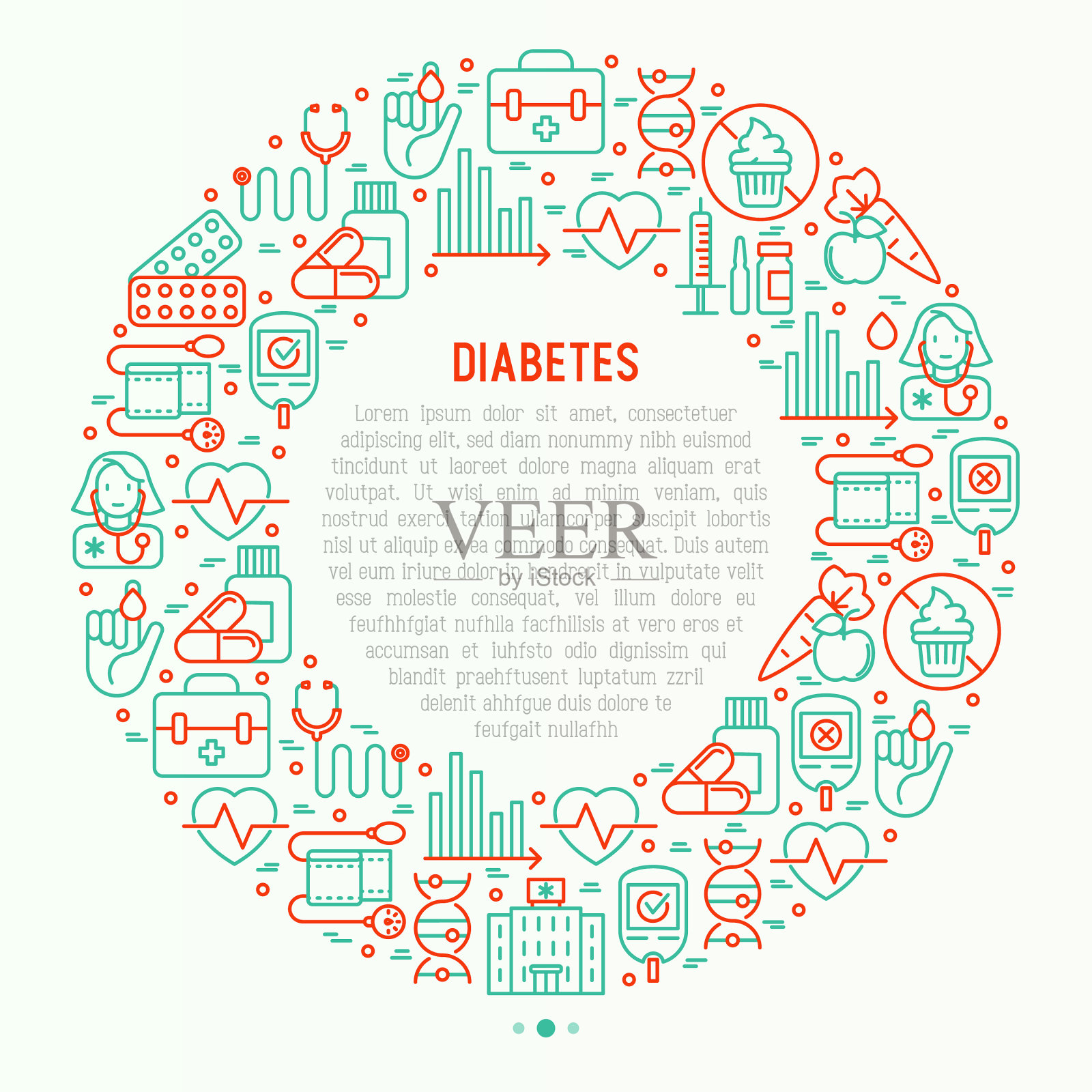 糖尿病概念圈与细线图标插画图片素材