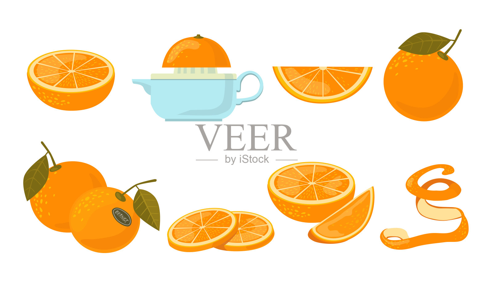 橙色水果平面图标工具包插画图片素材