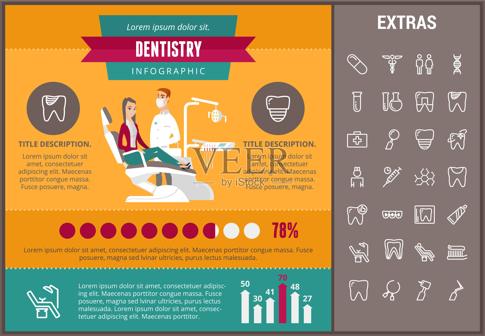 牙科信息图表模板元素和图标插画图片素材