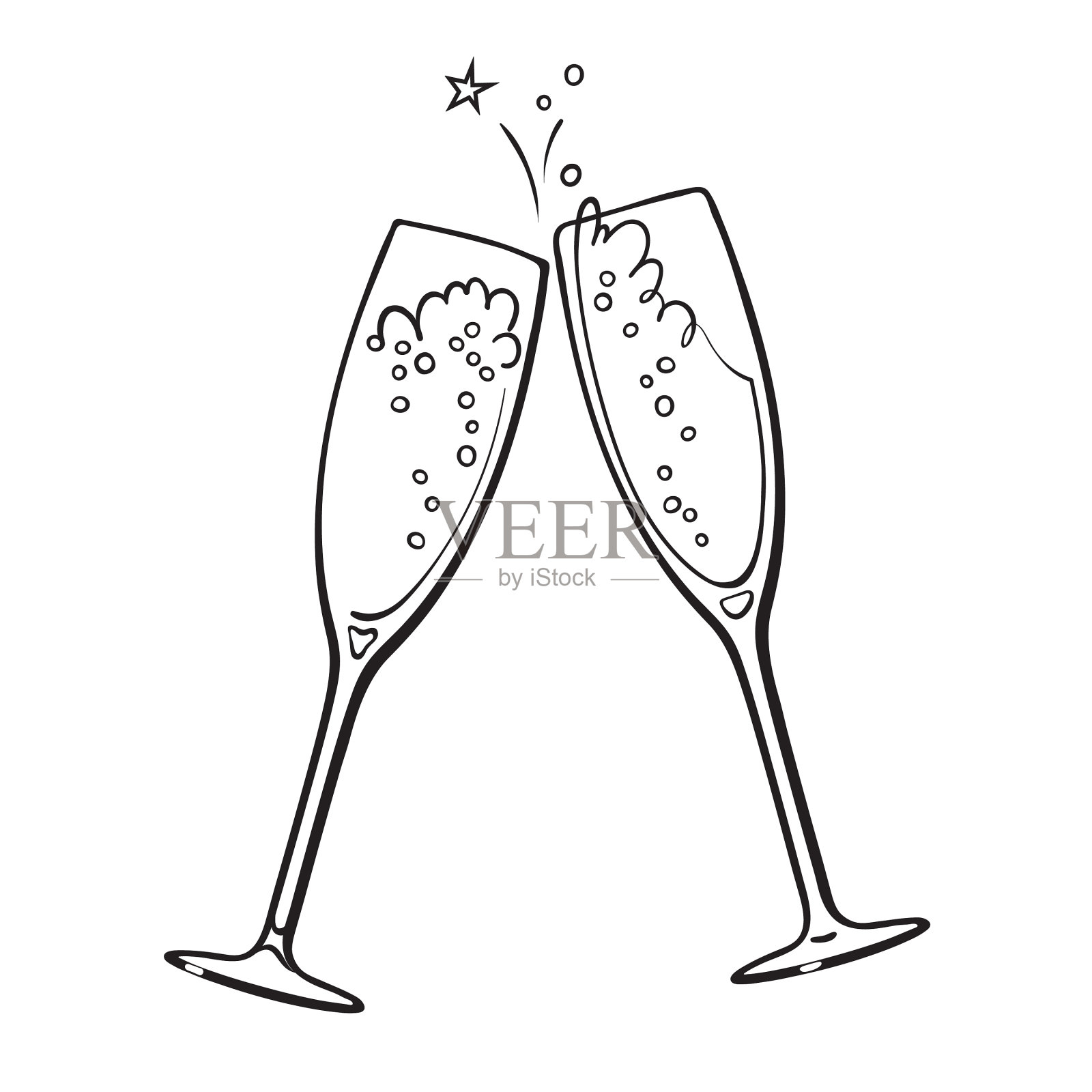 两杯香槟的黑白素描设计元素图片