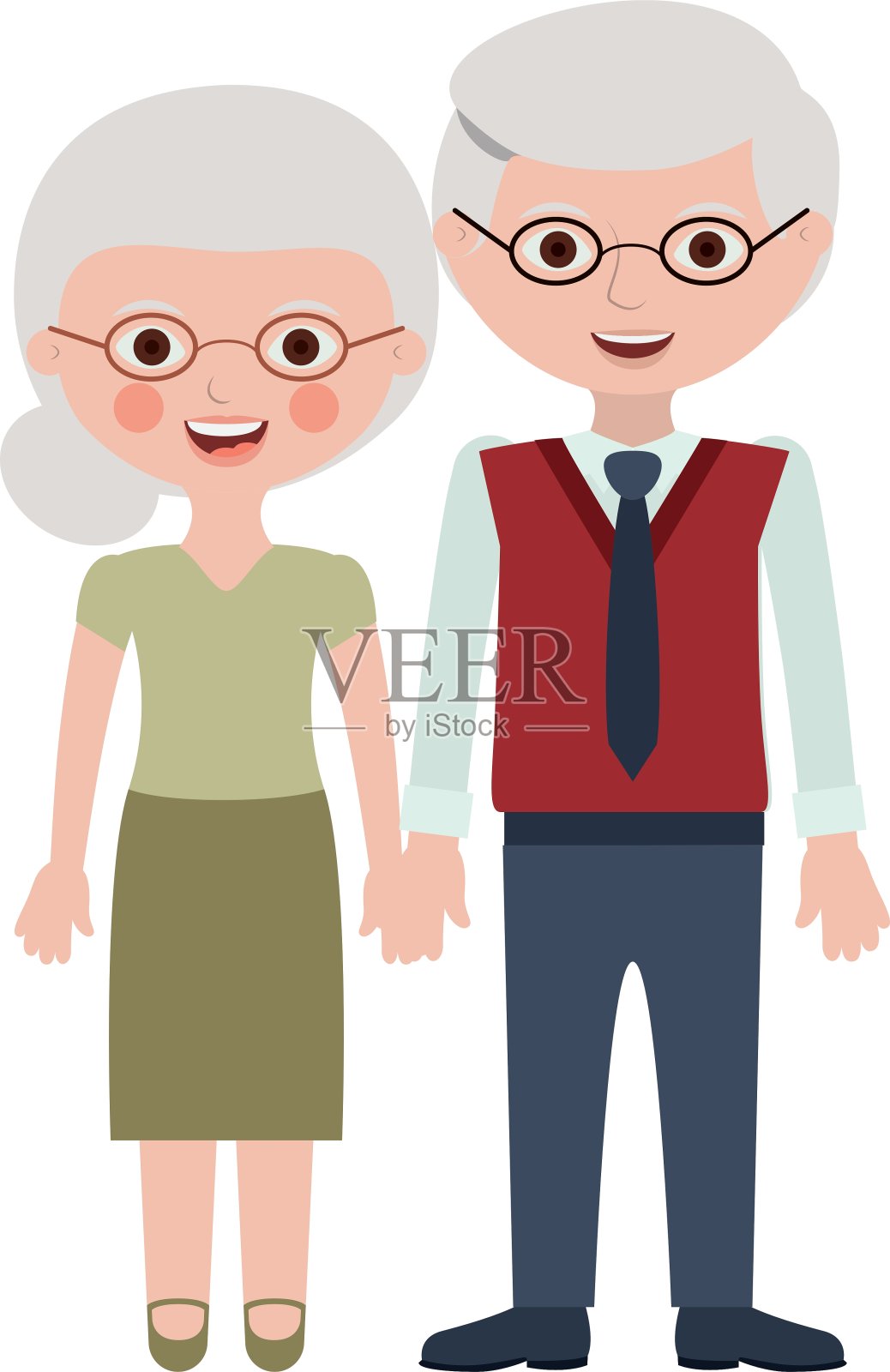 一对祖父母的卡通设计插画图片素材