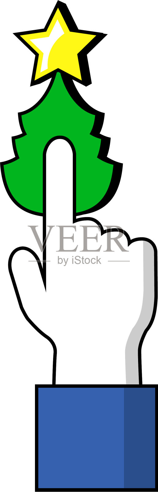 手指指向圣诞树纽扣人插画图片素材