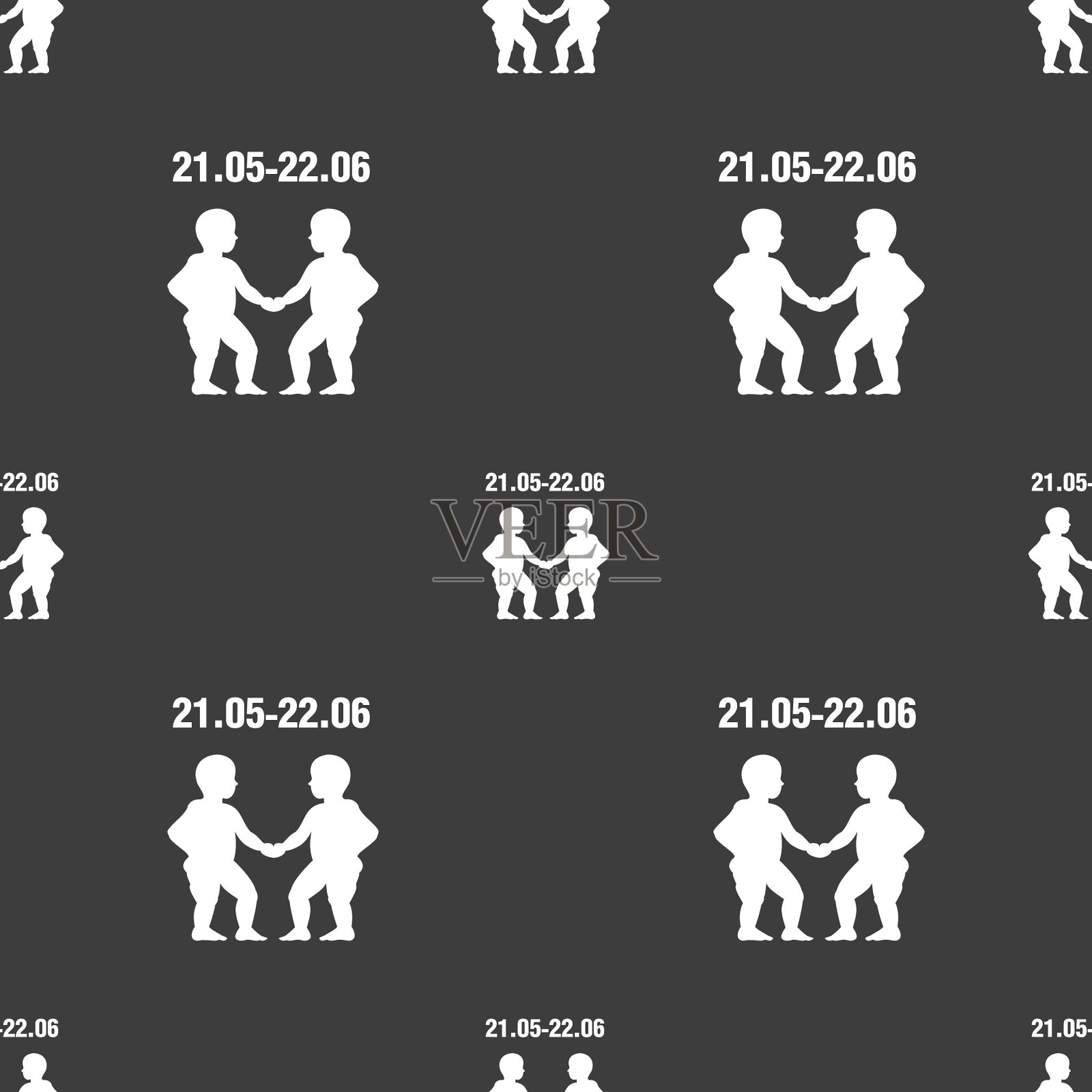双子座:灰色背景上的无缝图案插画图片素材