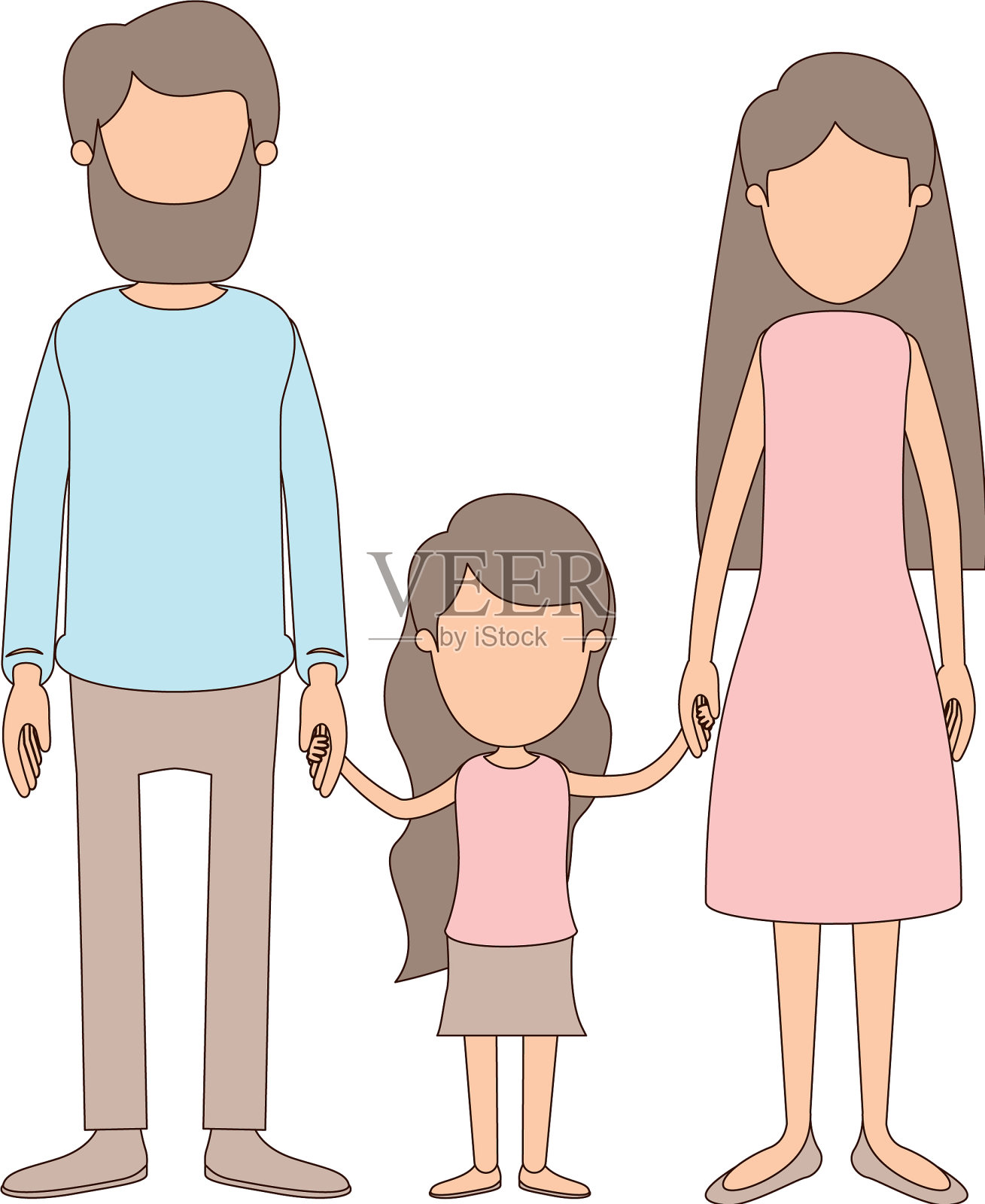 浅色漫画无脸的家庭和父亲插画图片素材