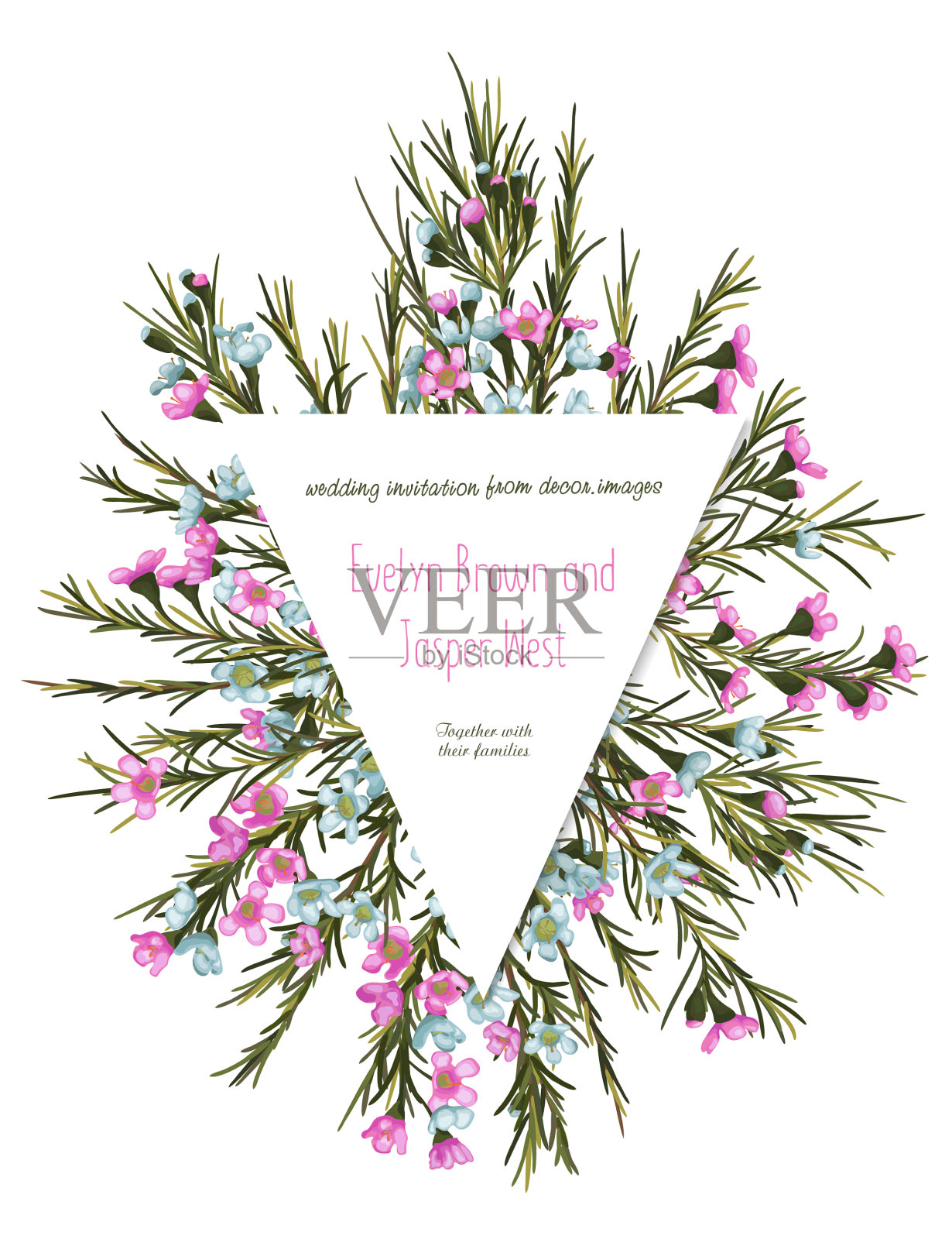 可爱的乡村鲜花贺卡婚礼设计模板素材