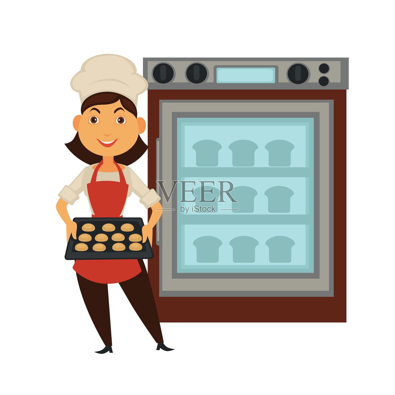 面包师在面包店用烤箱烤面包设计元素图片