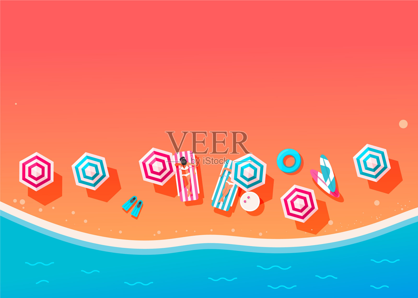 人们游泳和日光浴插画图片素材