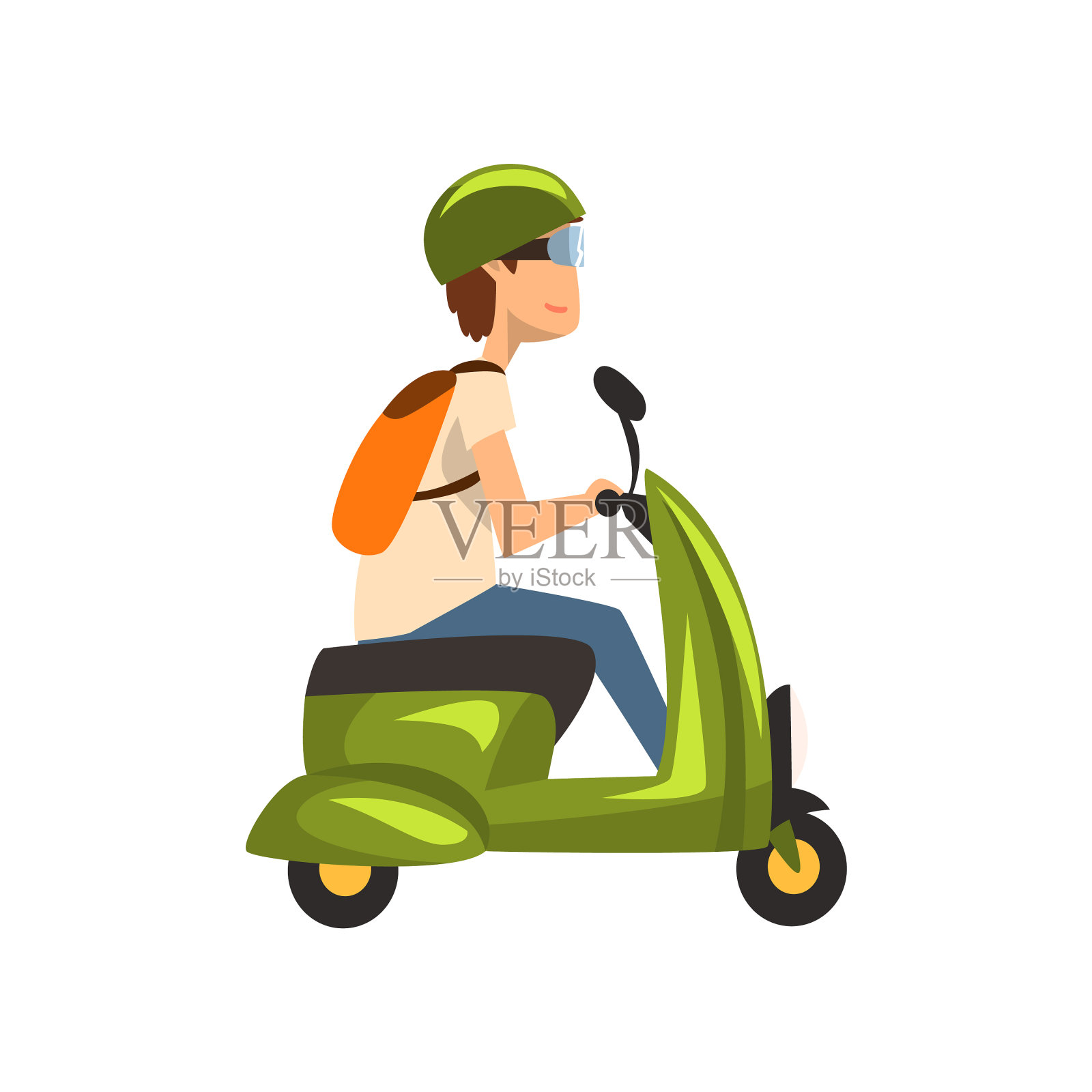 戴着绿色头盔的年轻人骑着滑板车设计元素图片