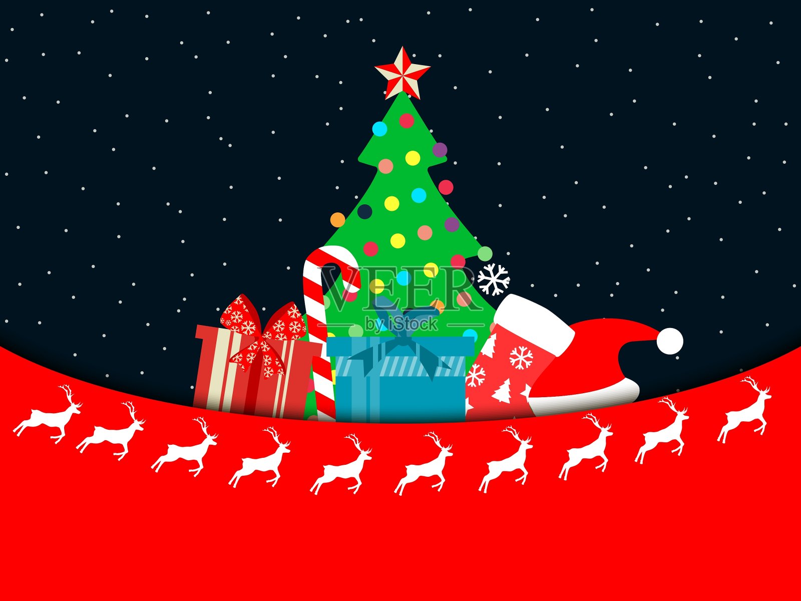 圣诞树与礼物在一个扁平的风格插画图片素材