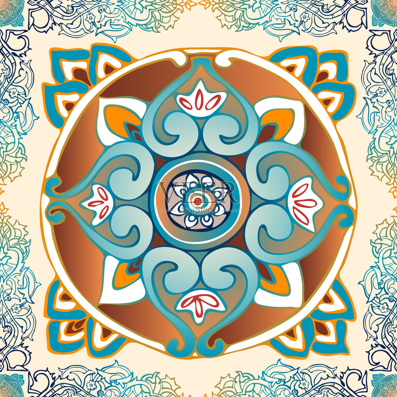 无缝图案与东方图案和插画图片素材