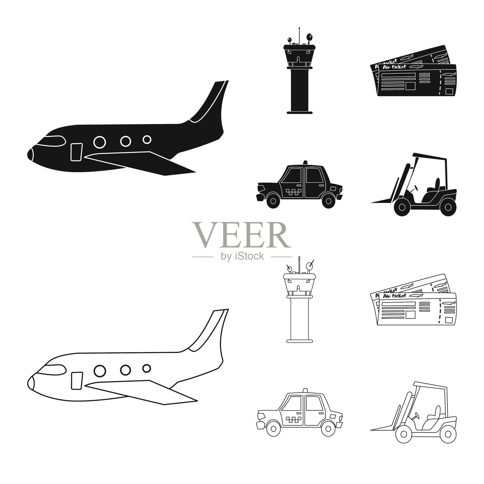 机场和飞机图标集的孤立对象图标素材